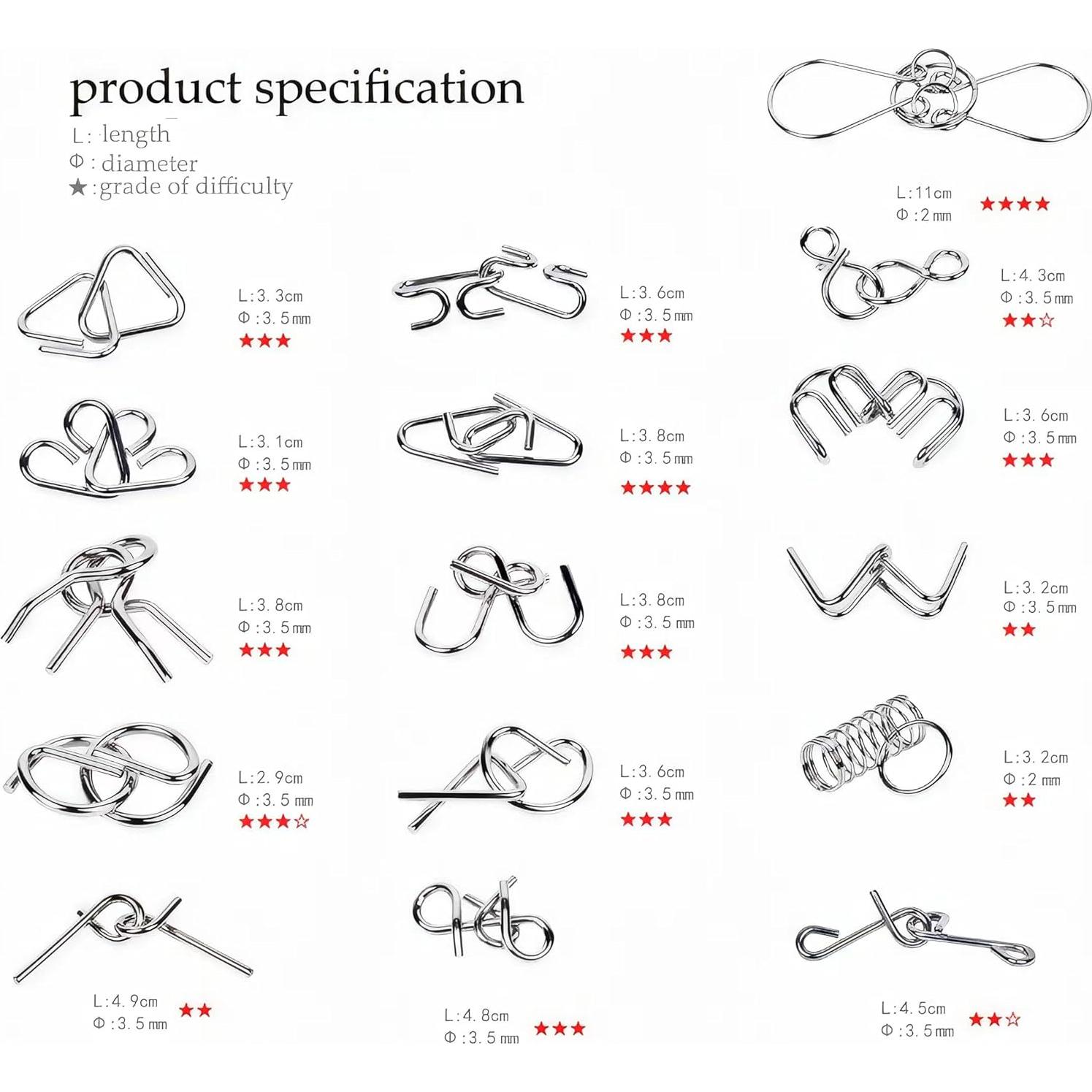Juego de Rompecabezas de Alambre Metálico AUKEXIY 24 Piezas