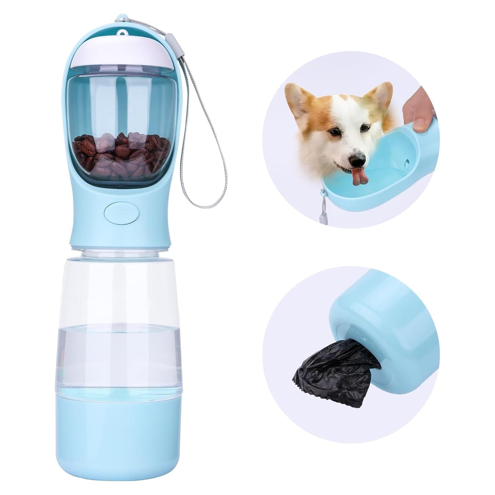 Botella de Agua para Perros HOUSHOPE 3 en 1 0.37L Azul