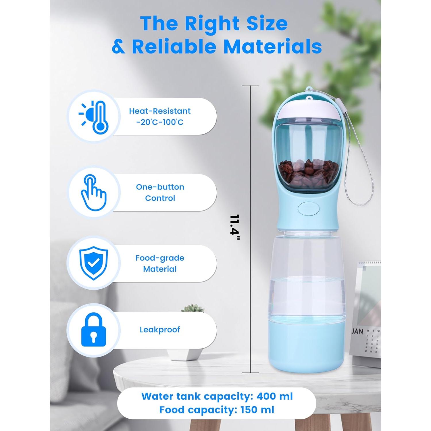 Botella de Agua para Perros HOUSHOPE 3 en 1 0.37L Azul