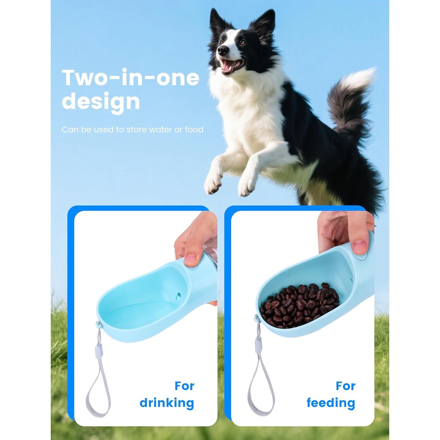 Botella de Agua para Perros HOUSHOPE 3 en 1 0.37L Azul