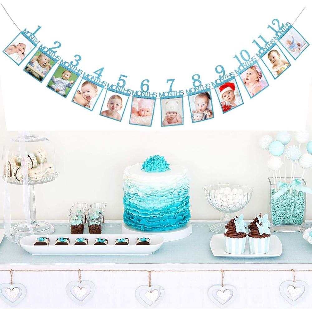 Banner de Fotos Primer Cumpleaños Bebé Azul 13 Piezas