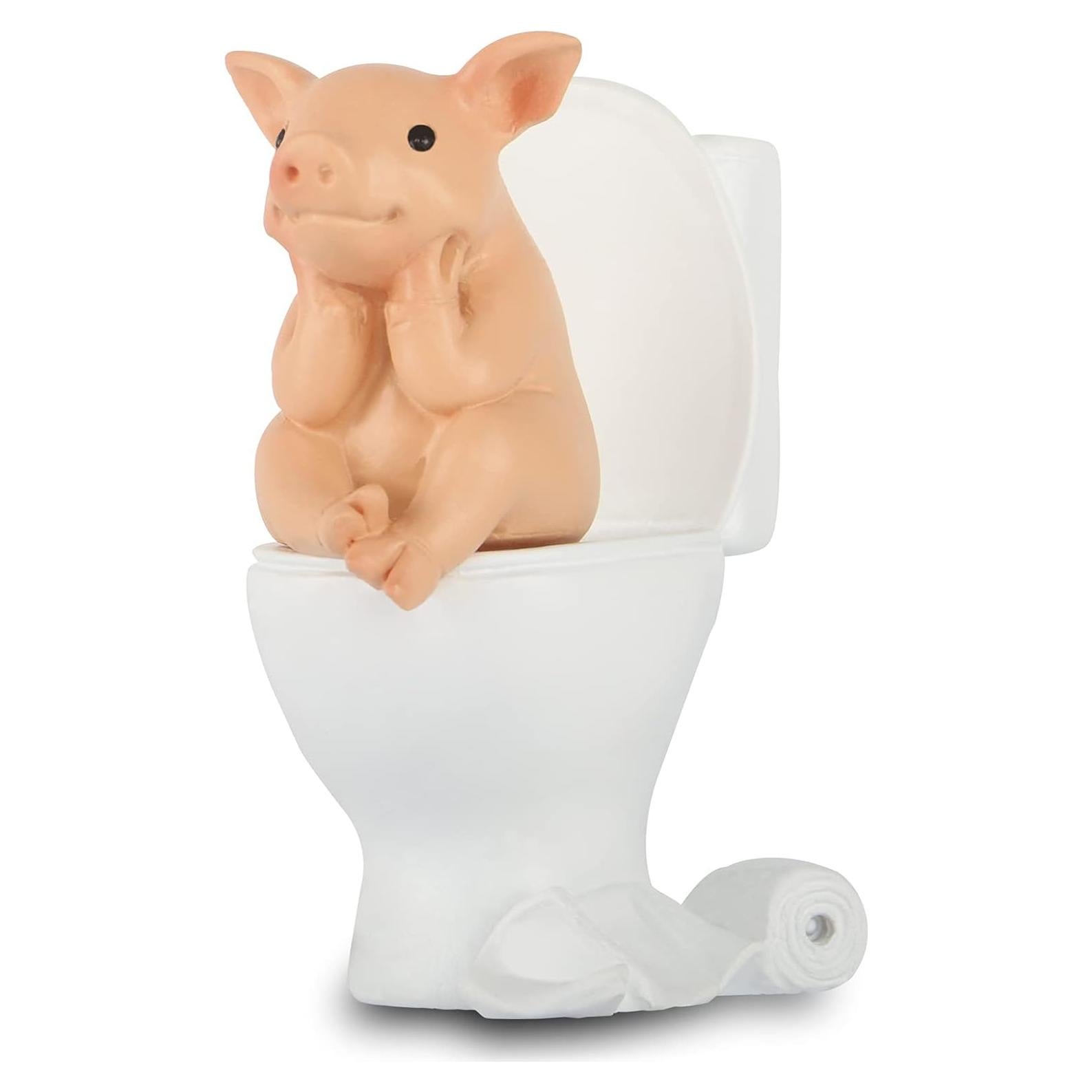 Estatua Mini Cerdo Sentado en el Inodoro - Decoración de Resina