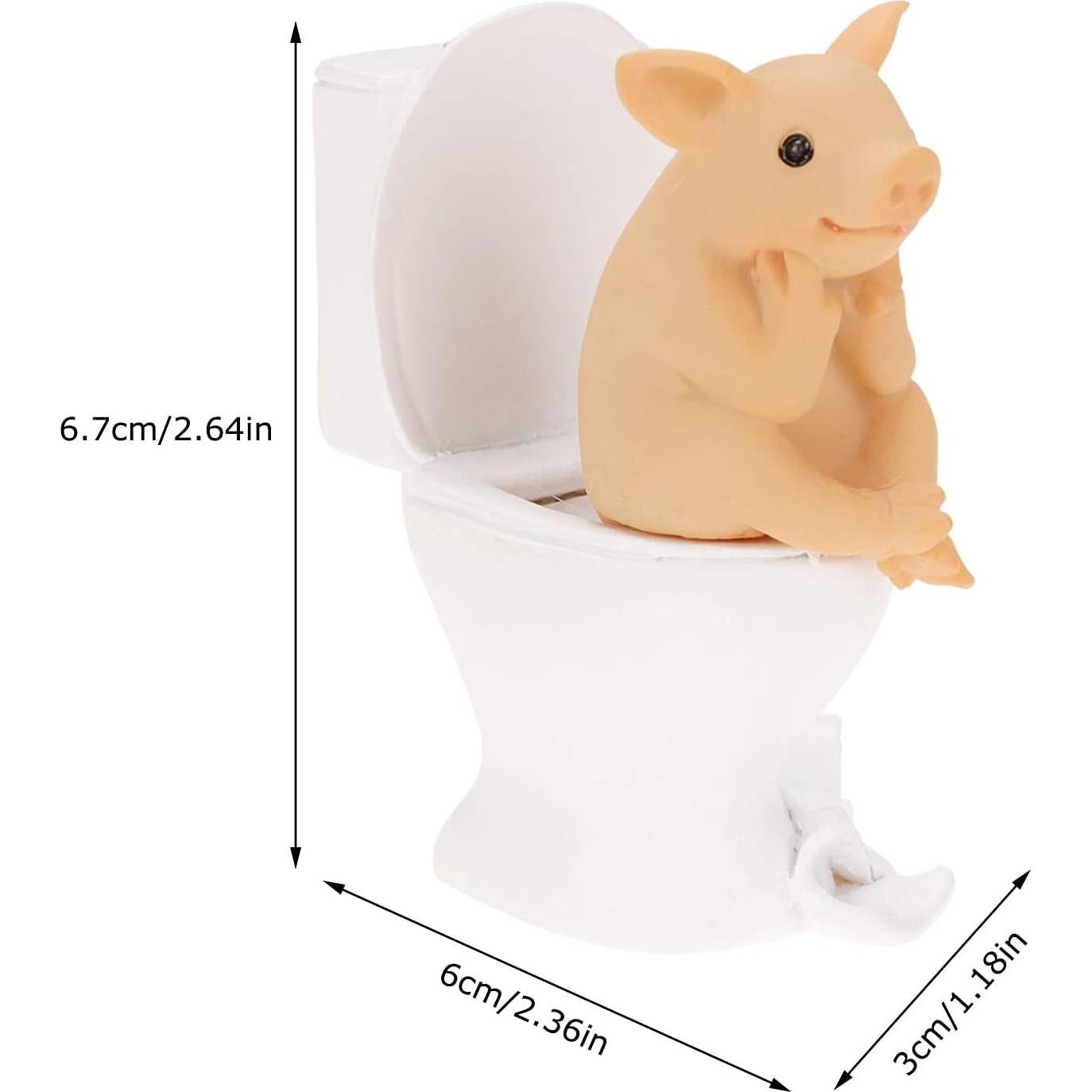 Estatua Mini Cerdo Sentado en el Inodoro - Decoración de Resina