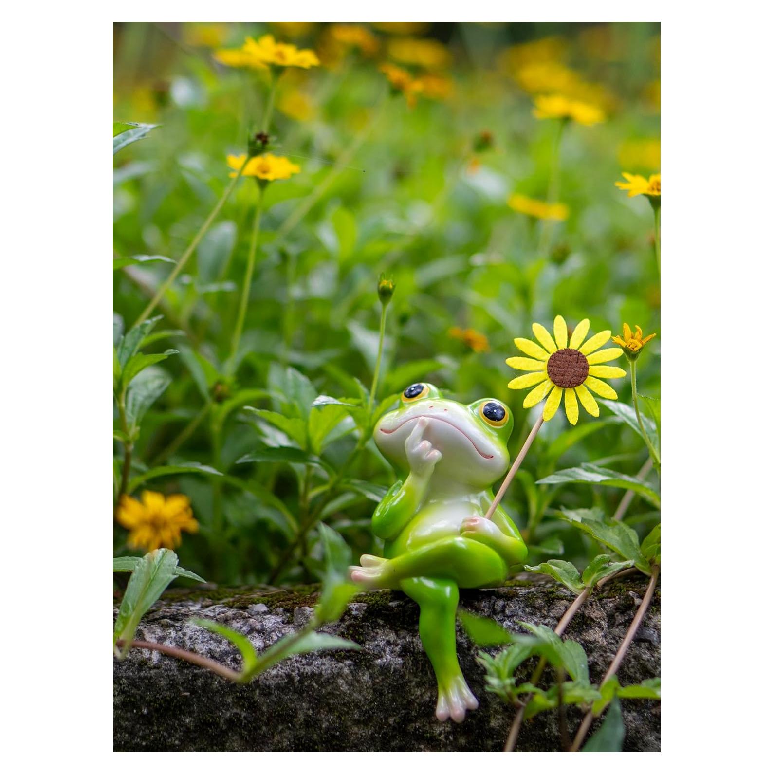Estatua de Rana Fuzrea con Flor Removible - Decoración Creativa