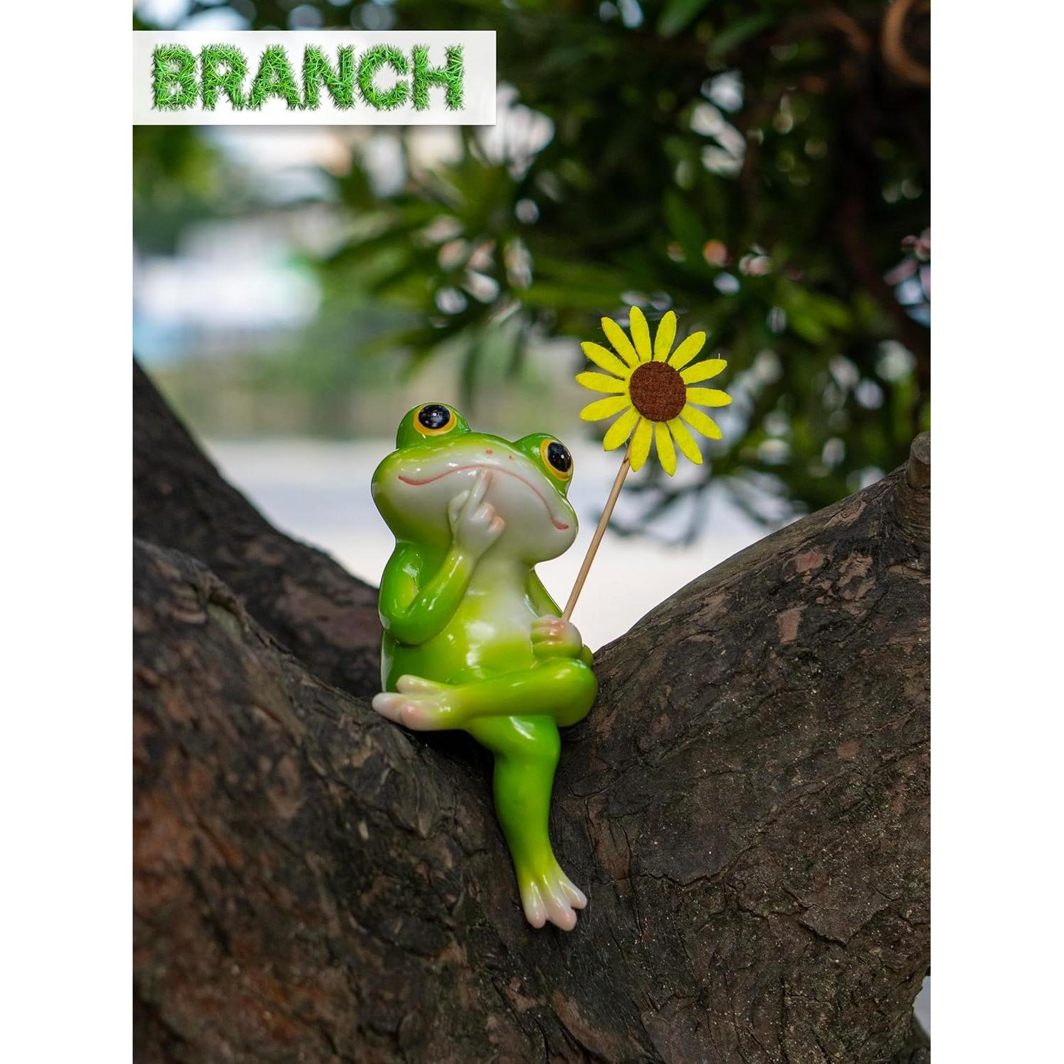 Estatua de Rana Fuzrea con Flor Removible - Decoración Creativa