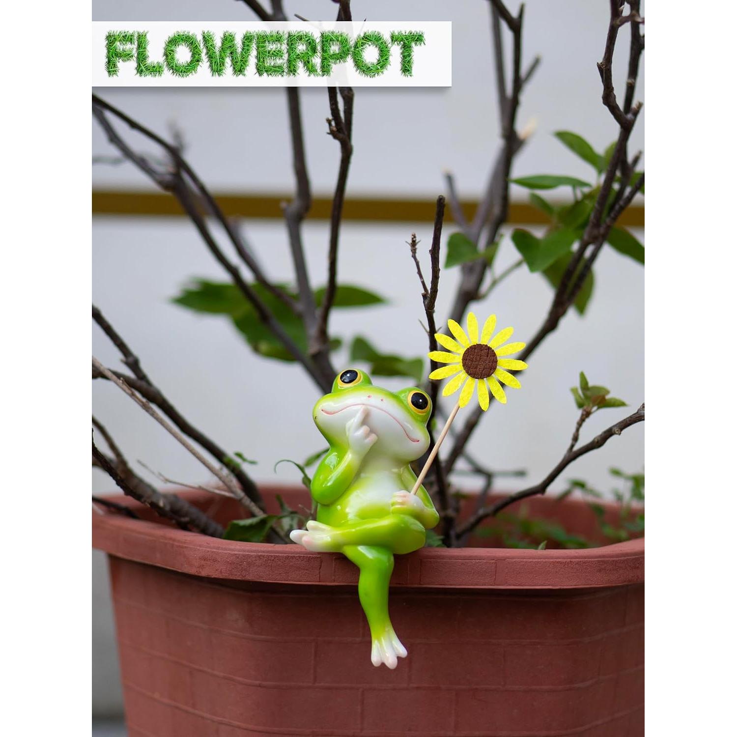 Estatua de Rana Fuzrea con Flor Removible - Decoración Creativa