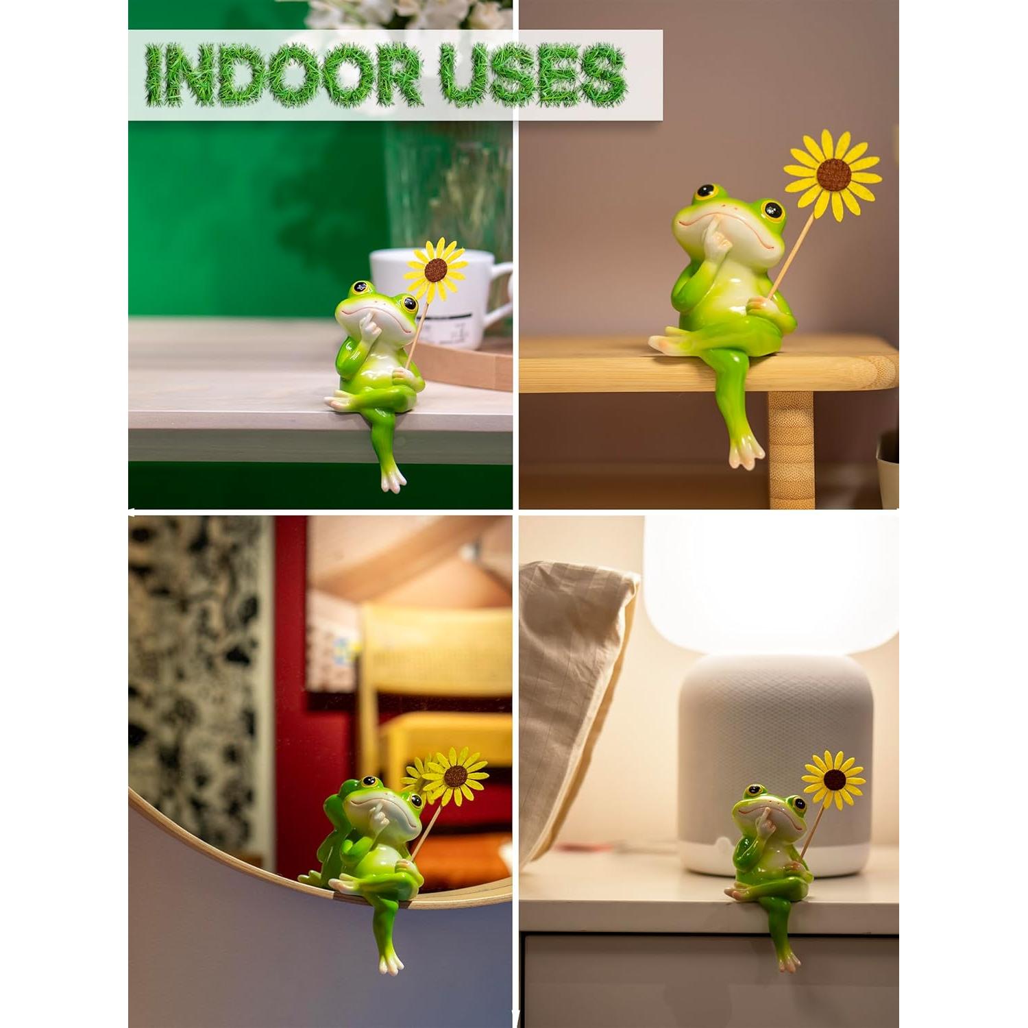 Estatua de Rana Fuzrea con Flor Removible - Decoración Creativa