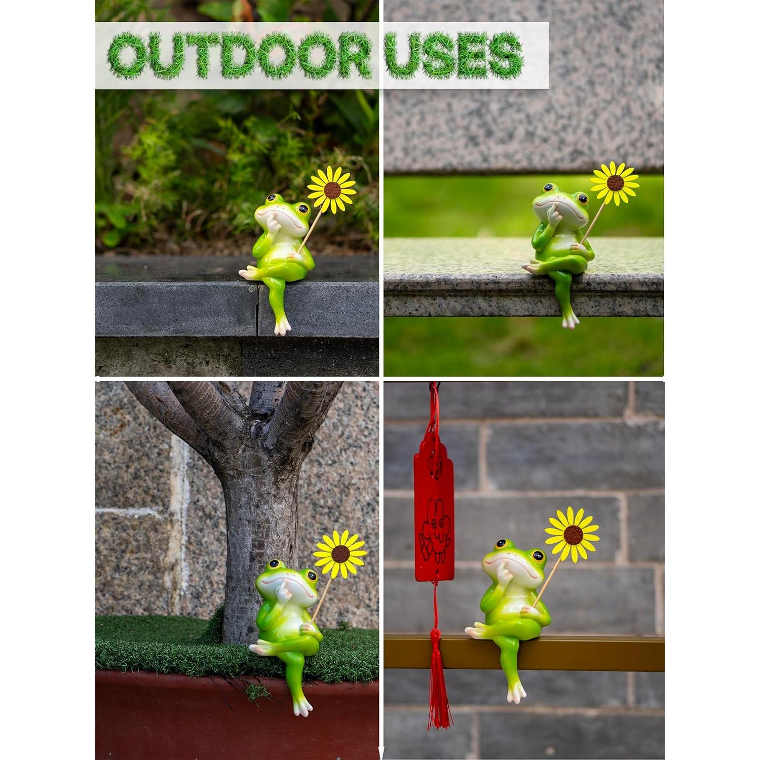 Estatua de Rana Fuzrea con Flor Removible - Decoración Creativa