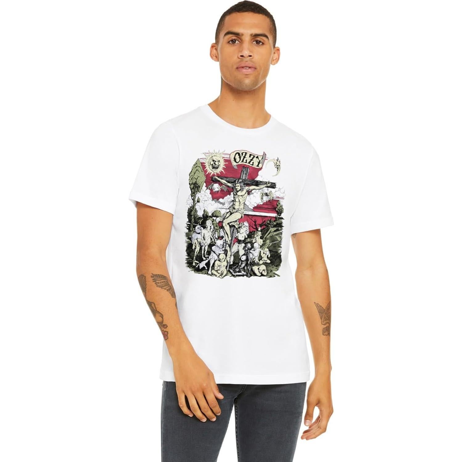 Camiseta Ozzy Osbourne Unisex Blanca Gráfica Cuello Redondo