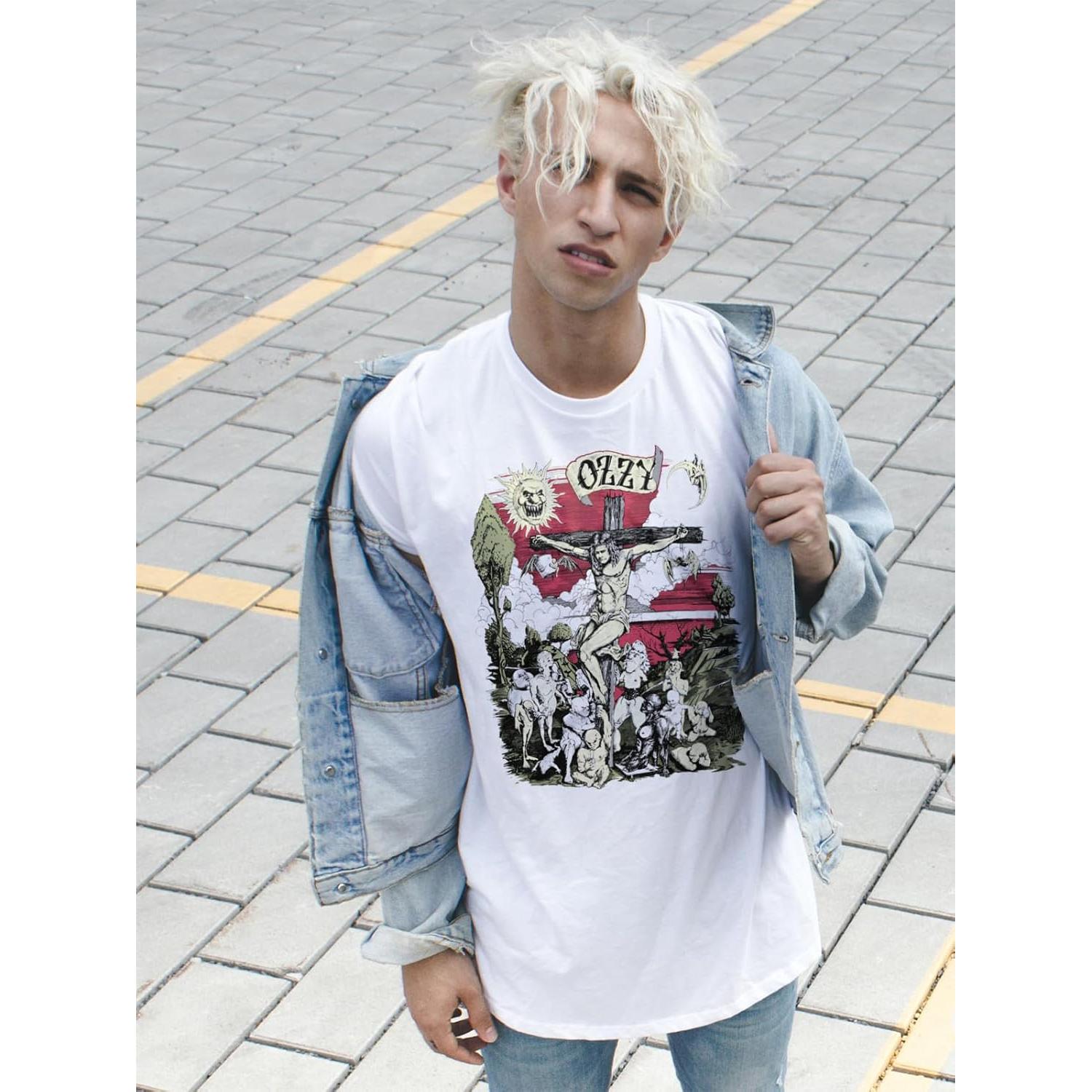 Camiseta Ozzy Osbourne Unisex Blanca Gráfica Cuello Redondo