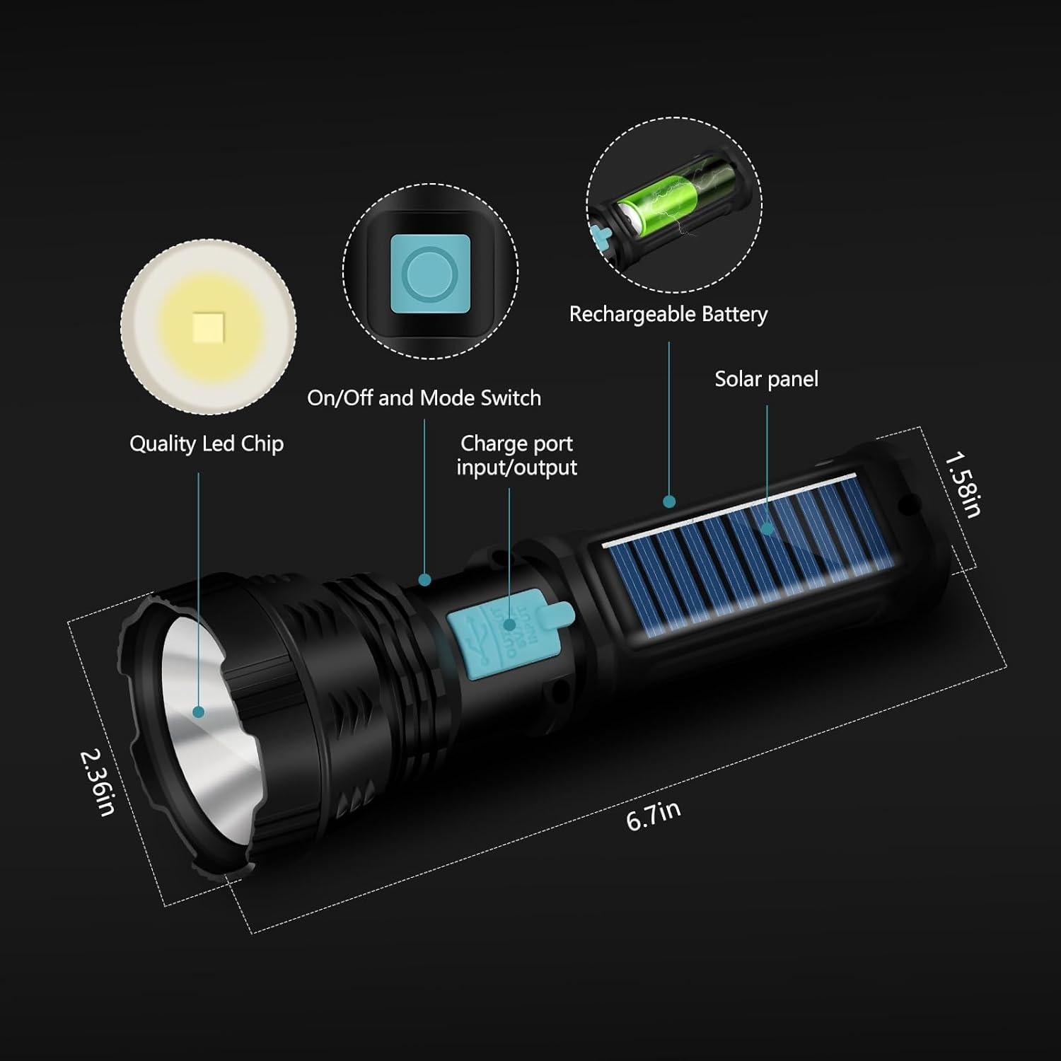 Linterna Solar LED VOETIR 1500 Lúmenes IP65 Recargable