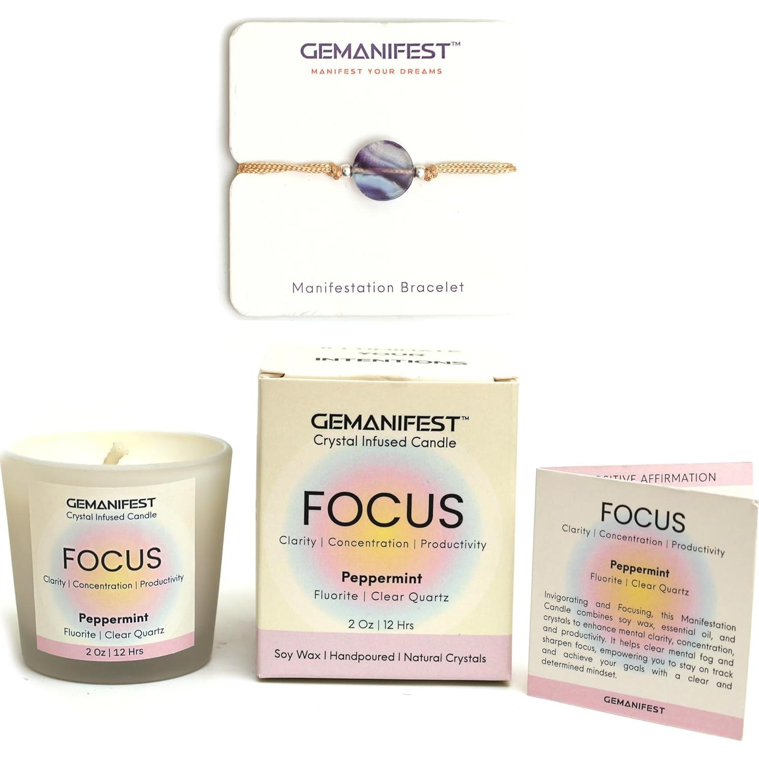Vela de Cristal de Manifestación Gemanifest con Pulsera Fluorita
