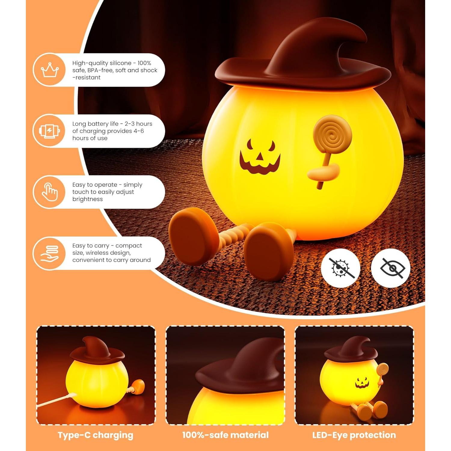 Luz Nocturna Calabaza CUIETUEE USB 500mAh 3 Brillos