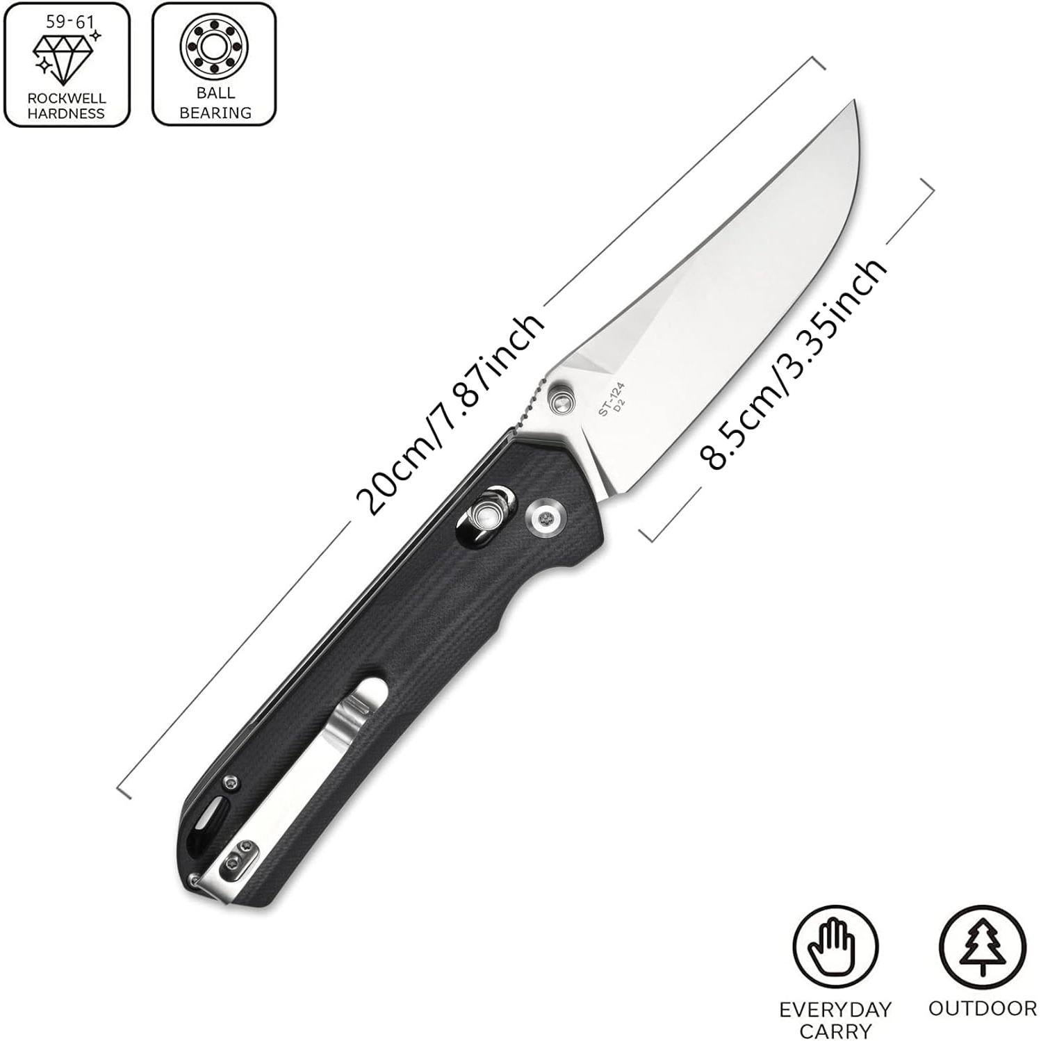 Cuchillo Plegable Sitivien ST124, Acero D2, Mango G10, 20cm