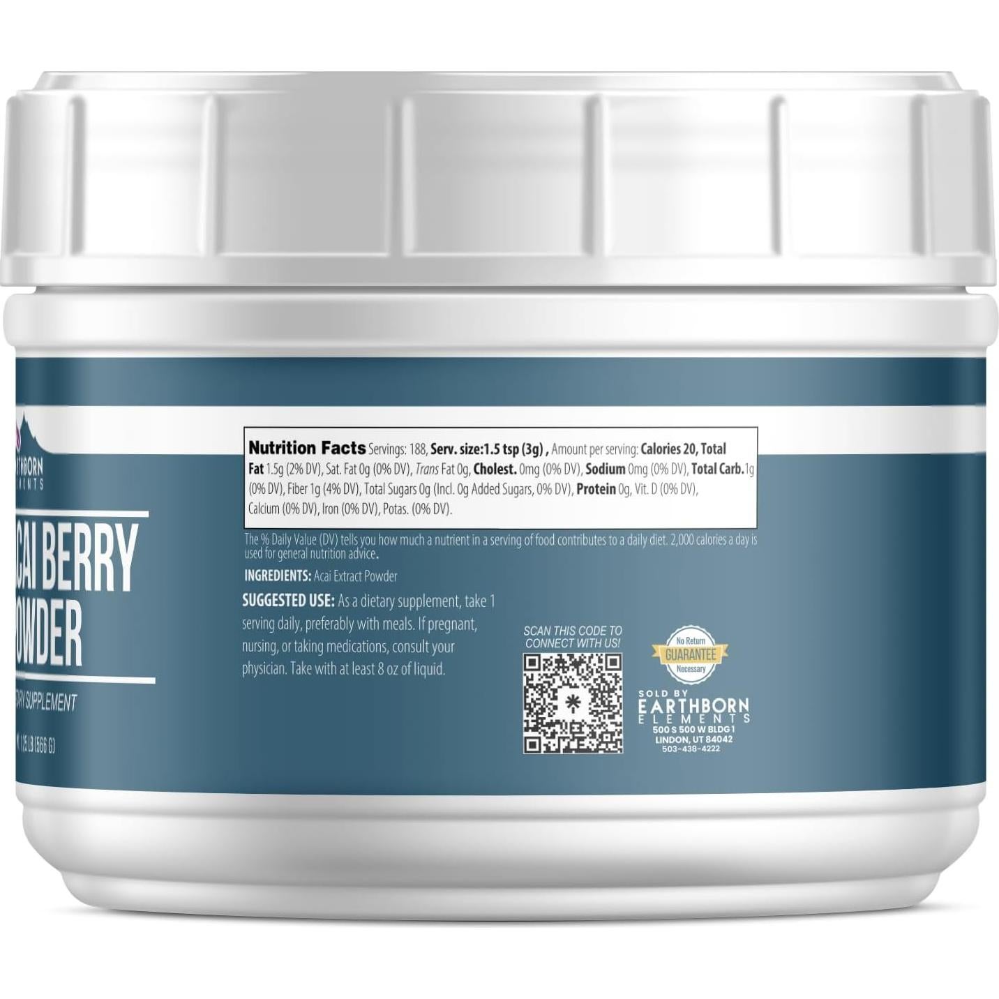 Polvo de Baya de Acai Earthborn Elements 567g - Superalimento