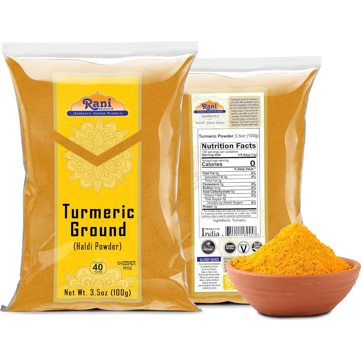 Cúrcuma en Polvo Rani 100g - 100% Pura, Vegana, Kosher