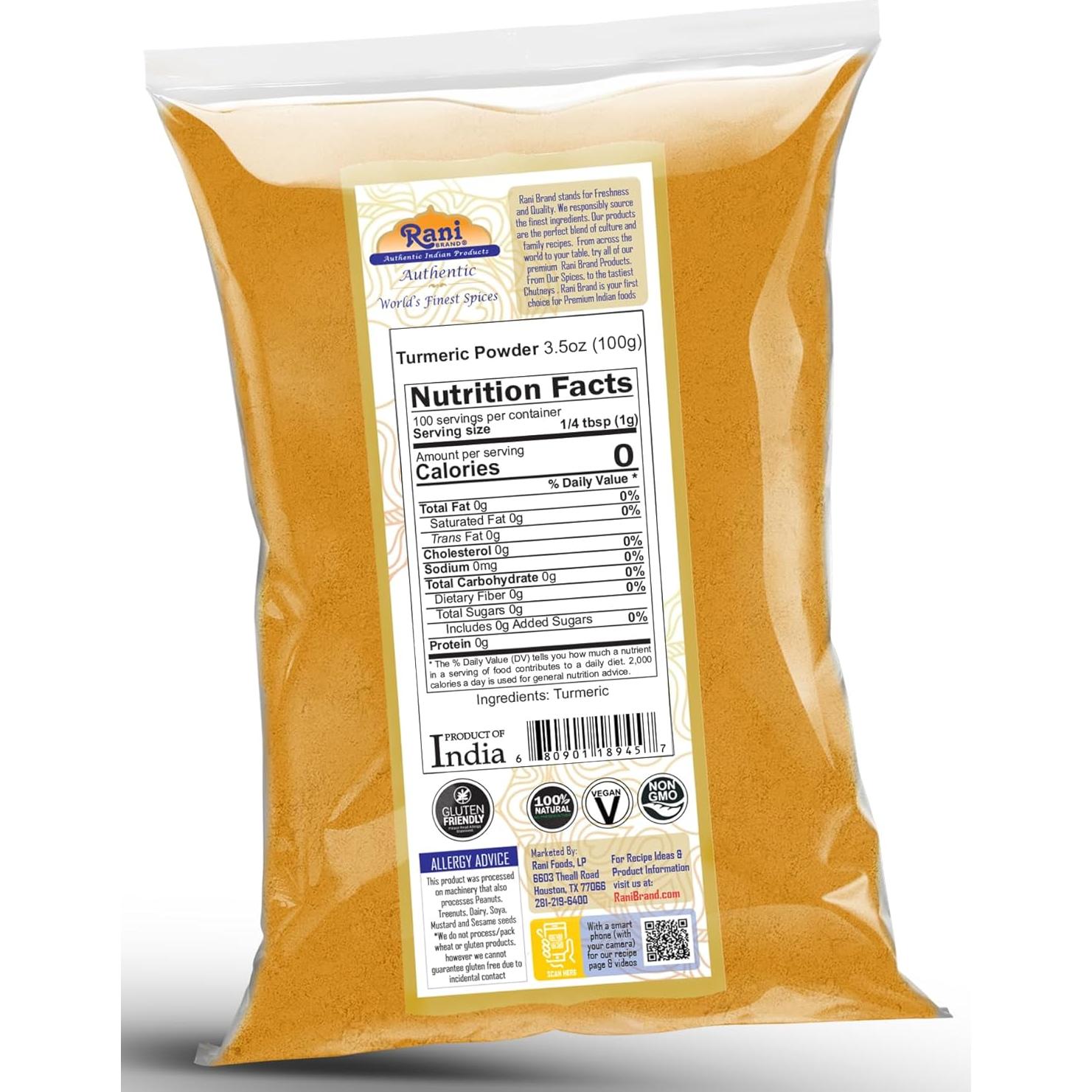 Cúrcuma en Polvo Rani 100g - 100% Pura, Vegana, Kosher