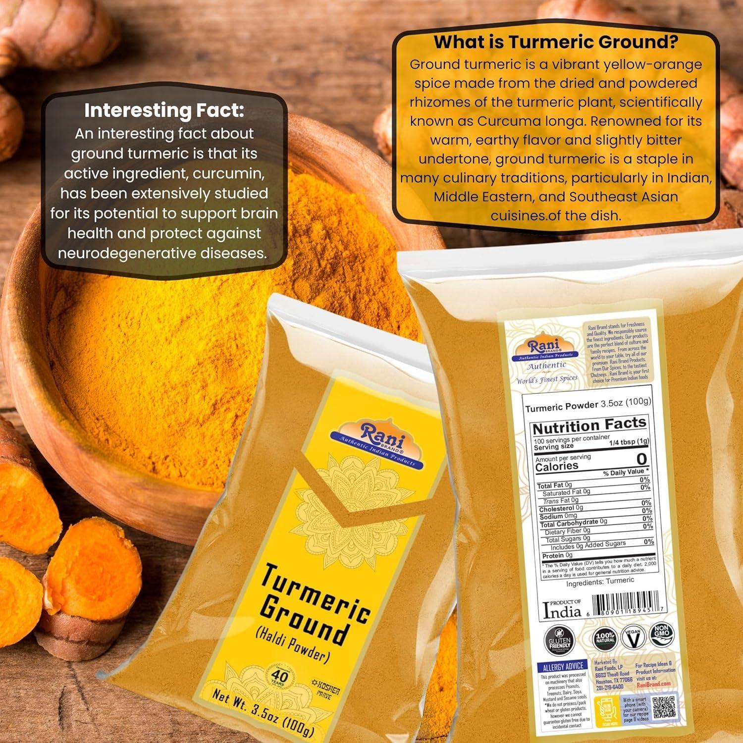 Cúrcuma en Polvo Rani 100g - 100% Pura, Vegana, Kosher