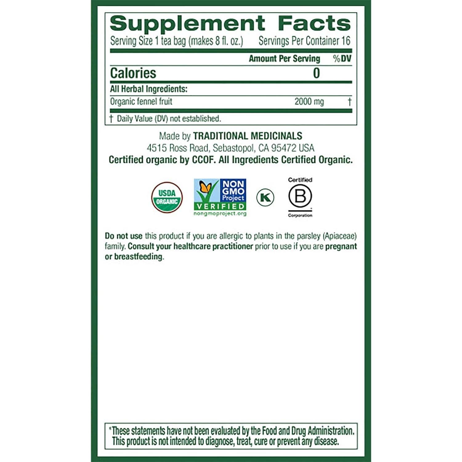 Té de Hinojo Orgánico Medicinales Tradicionales - 32 Bolsitas