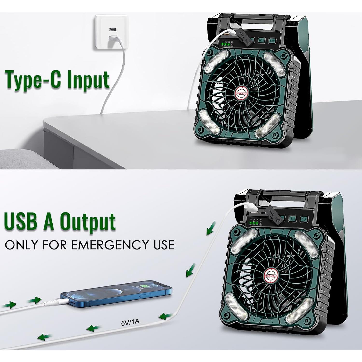 Ventilador de Camping Portátil Sendowtek X99 10400mAh Verde