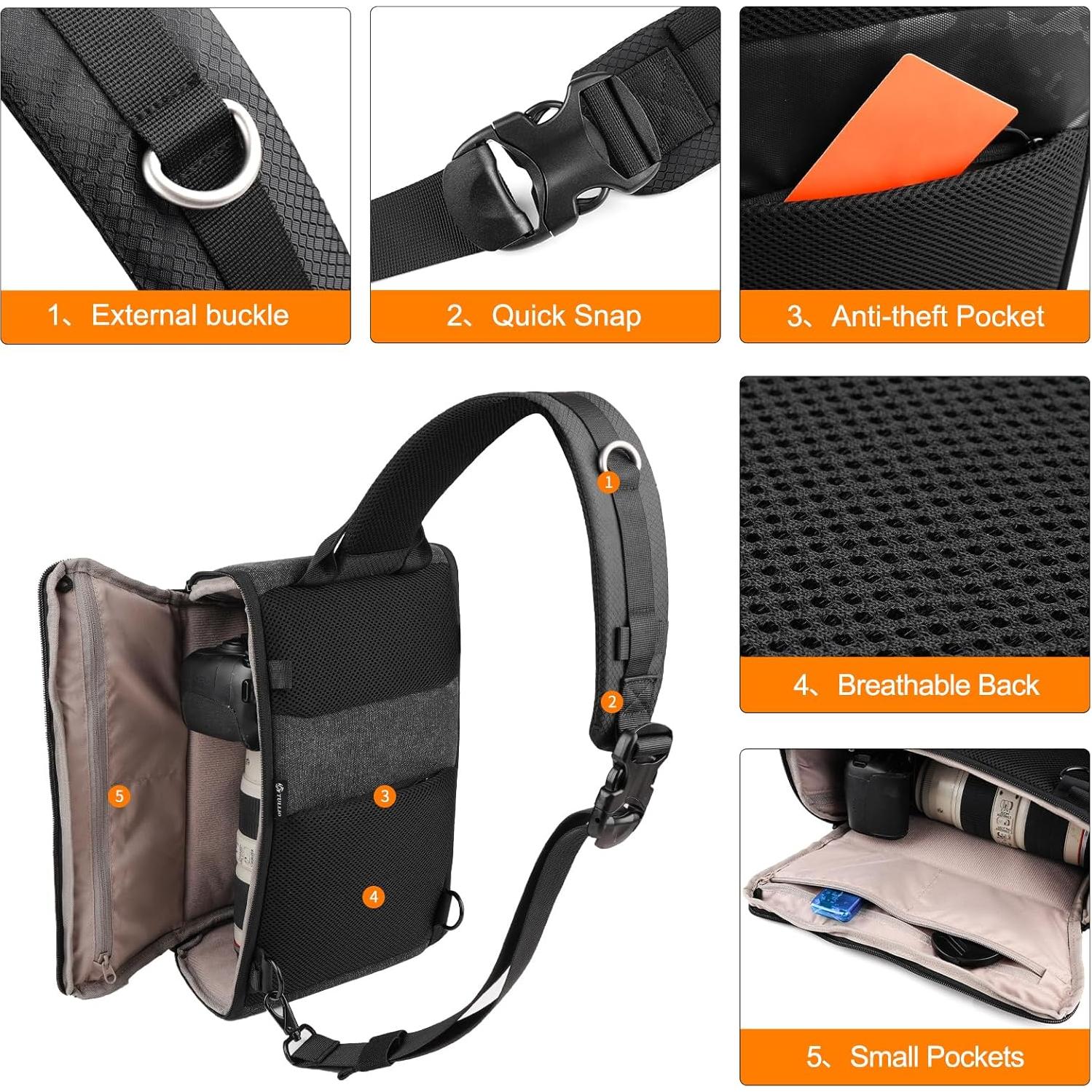 Bolsa de cámara TULLIO Crossbody impermeable 6.5L negra