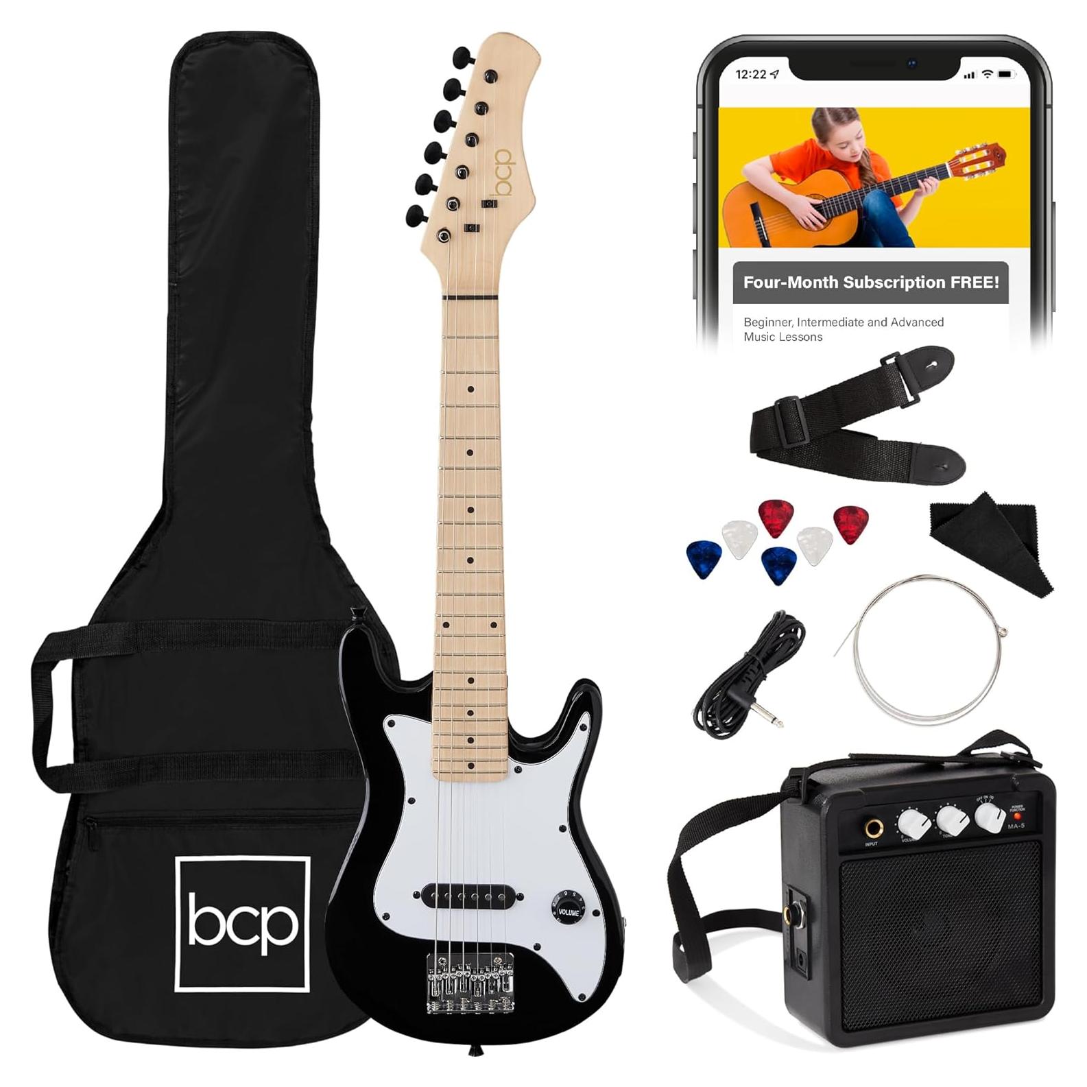 Guitarra Eléctrica para Niños 30cm Negro con Amplificador 5W
