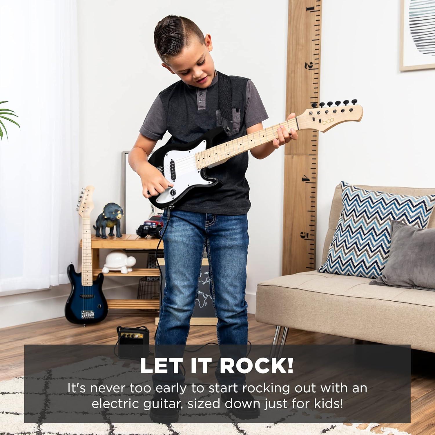 Guitarra Eléctrica para Niños 30cm Negro con Amplificador 5W