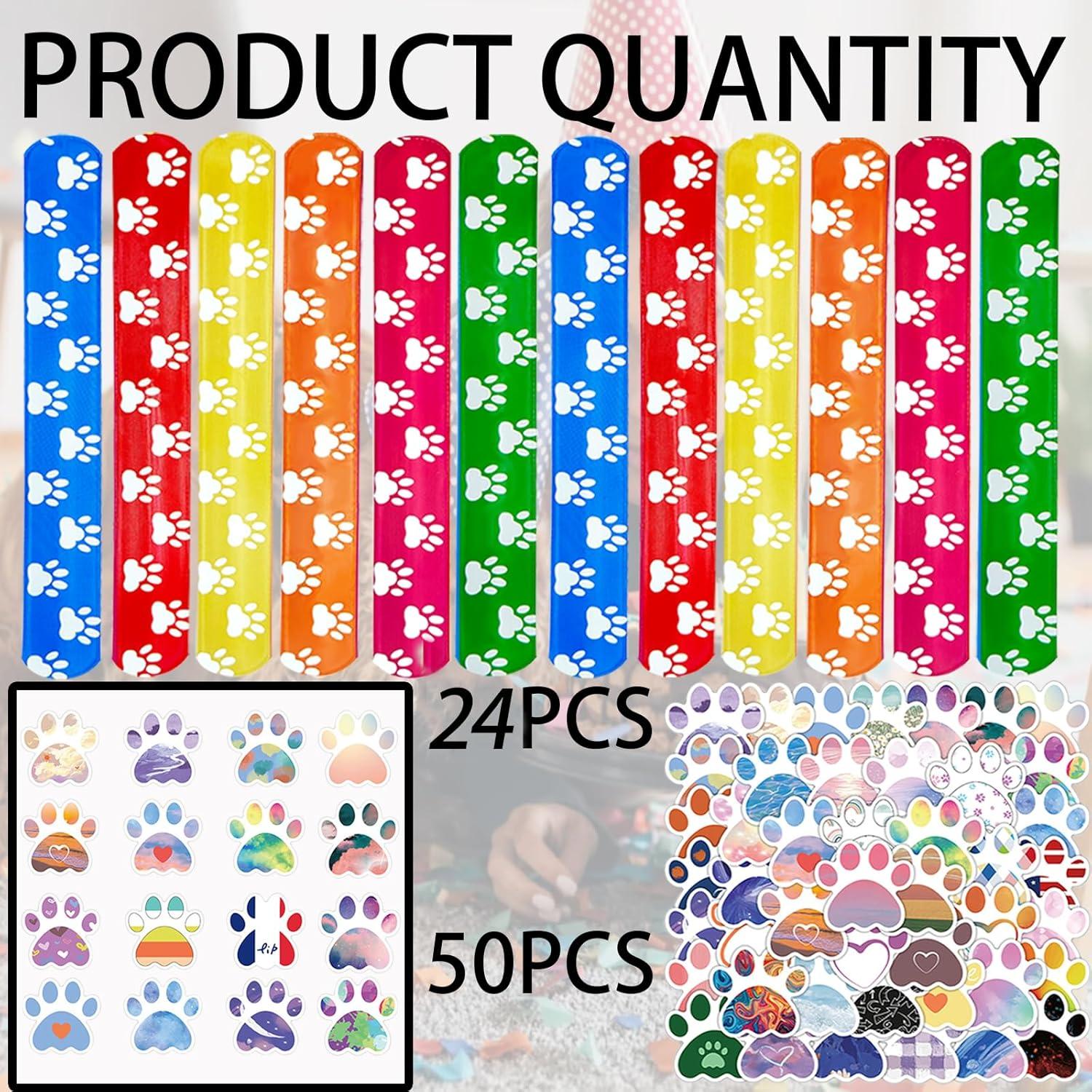 74 Piezas Fiesta Tema Garra de Perro - Pulseras y Stickers