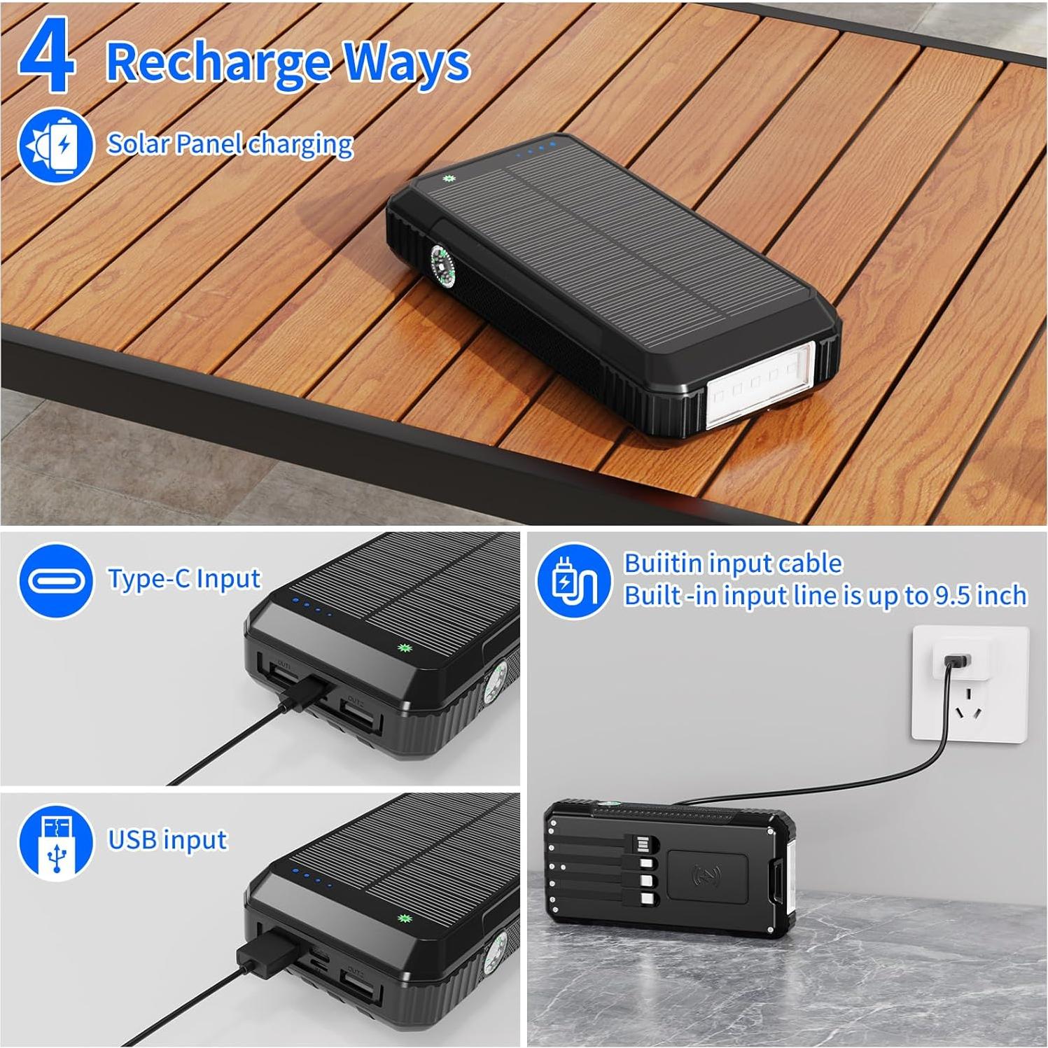 Banco de Energía Solar 49800mAh Cargador Rápido Inalámbrico