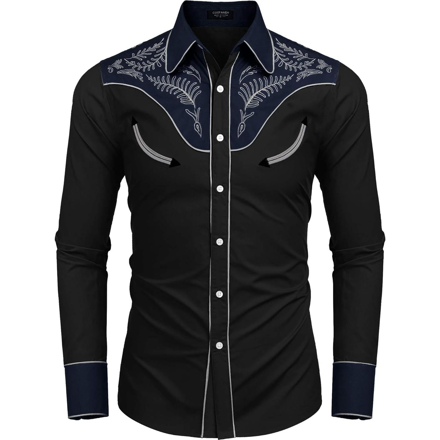 Camisa de Vaquero Bordada COOFANDY para Hombre - Negro