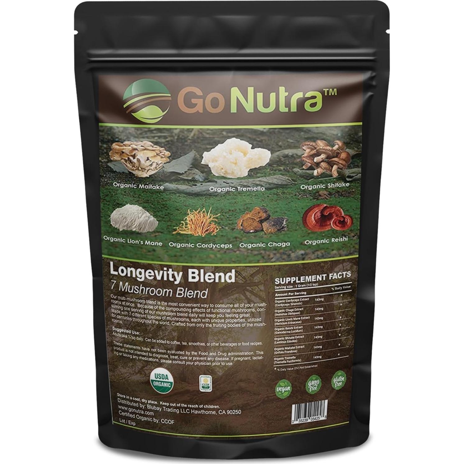 Suplemento Orgánico de 7 Hongos Go Nutra 113.4 g Vegano