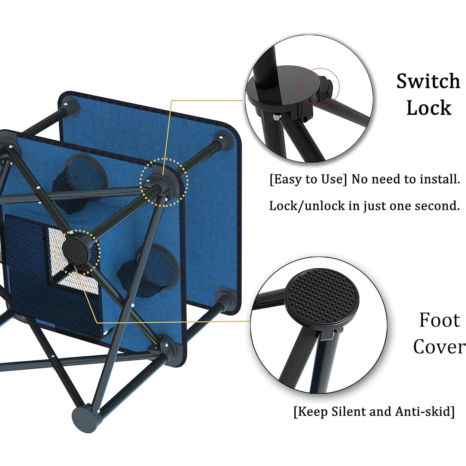 Folding Camping Table, Portable Outdoor Picnic Table, Lightweight Square Camp Table with Built-in 4 Cup Holders Food Basket and Travel Bag for Barbeque Beach Camping and Tailgate Blue