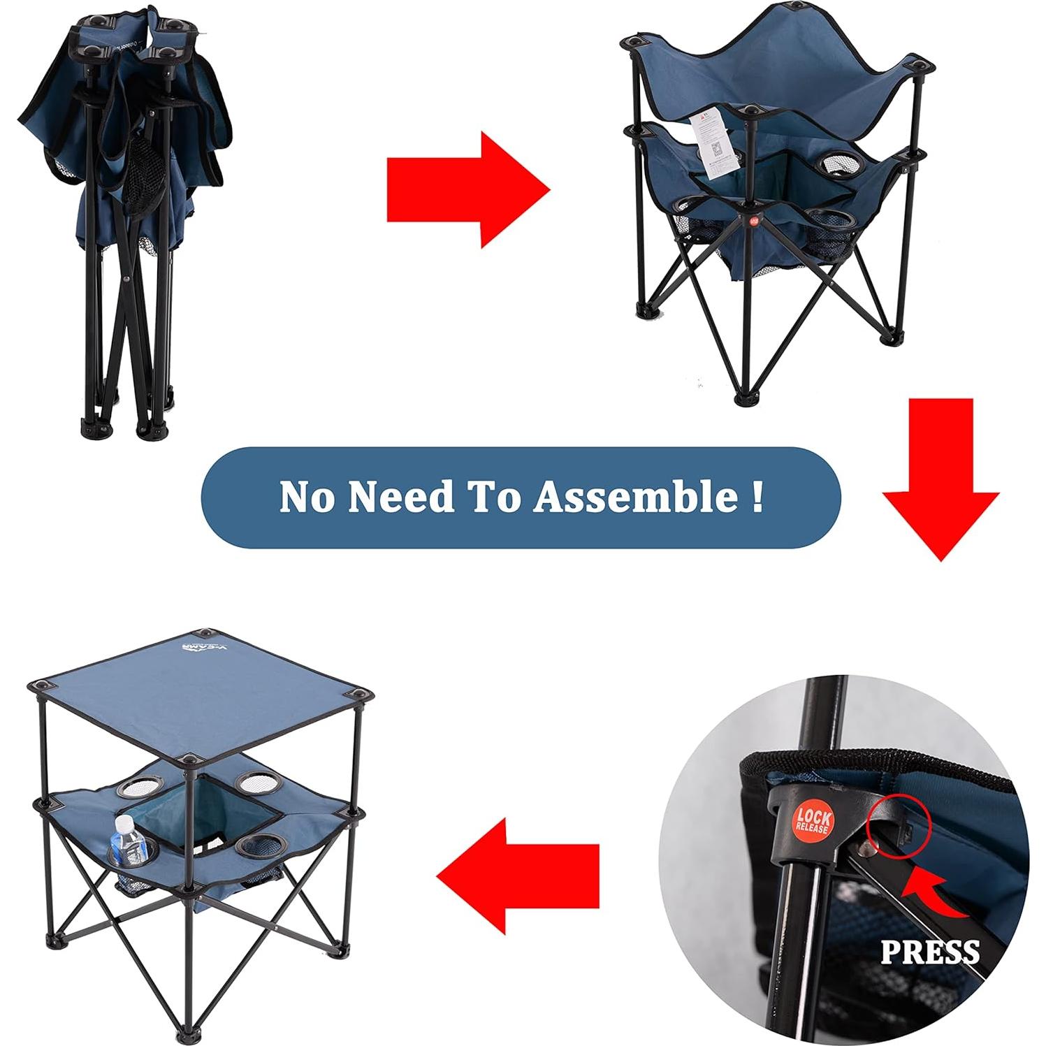 Folding Camping Table, Portable Outdoor Picnic Table, Lightweight Square Camp Table with Built-in 4 Cup Holders Food Basket and Travel Bag for Barbeque Beach Camping and Tailgate Blue