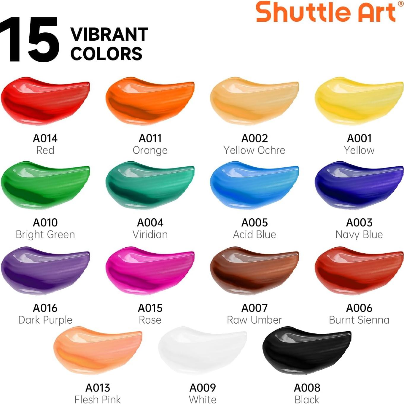 Juego de Pintura Acrílica 47 Piezas Shuttle Art 15 Colores 12ml