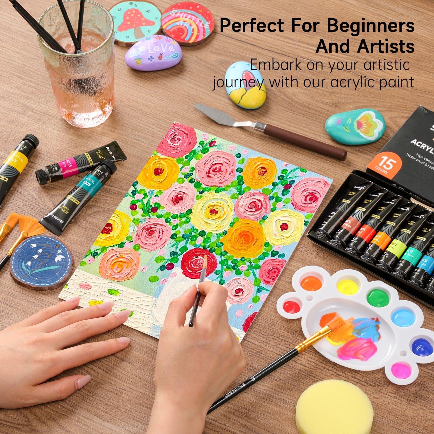 Juego de Pintura Acrílica 47 Piezas Shuttle Art 15 Colores 12ml