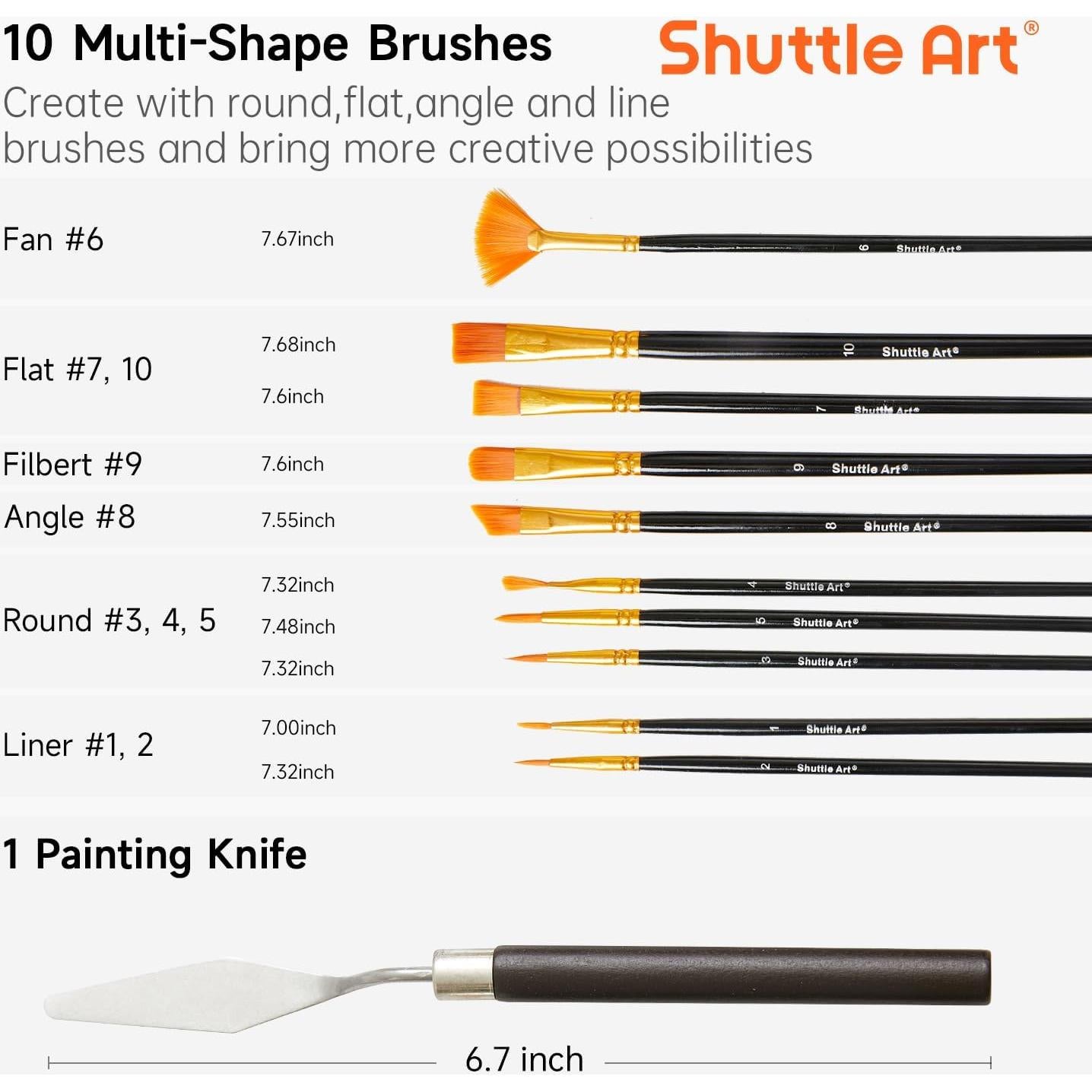 Juego de Pintura Acrílica 47 Piezas Shuttle Art 15 Colores 12ml