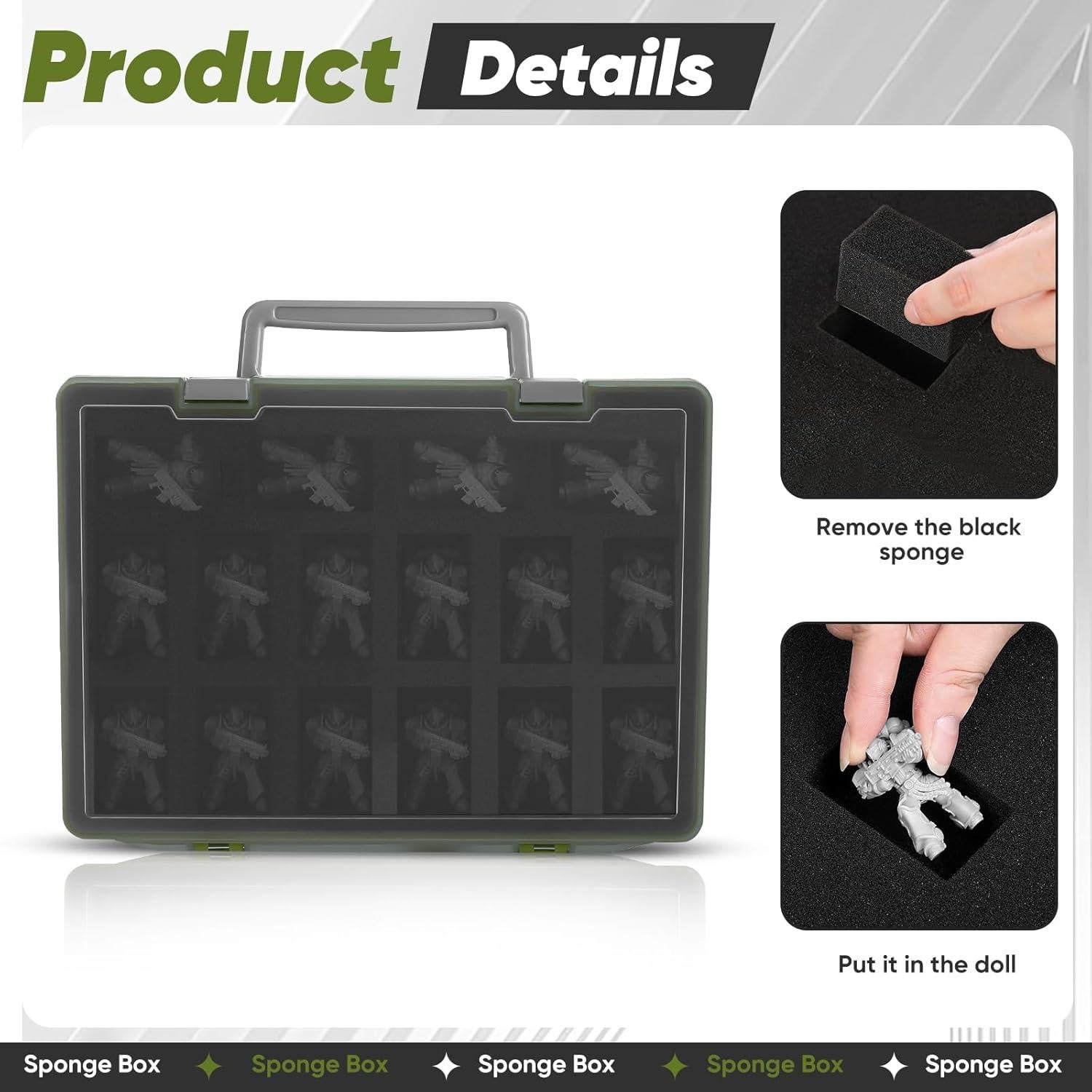 Caja de Transporte para Miniaturas MADCAT 32 Slots Espuma Verde