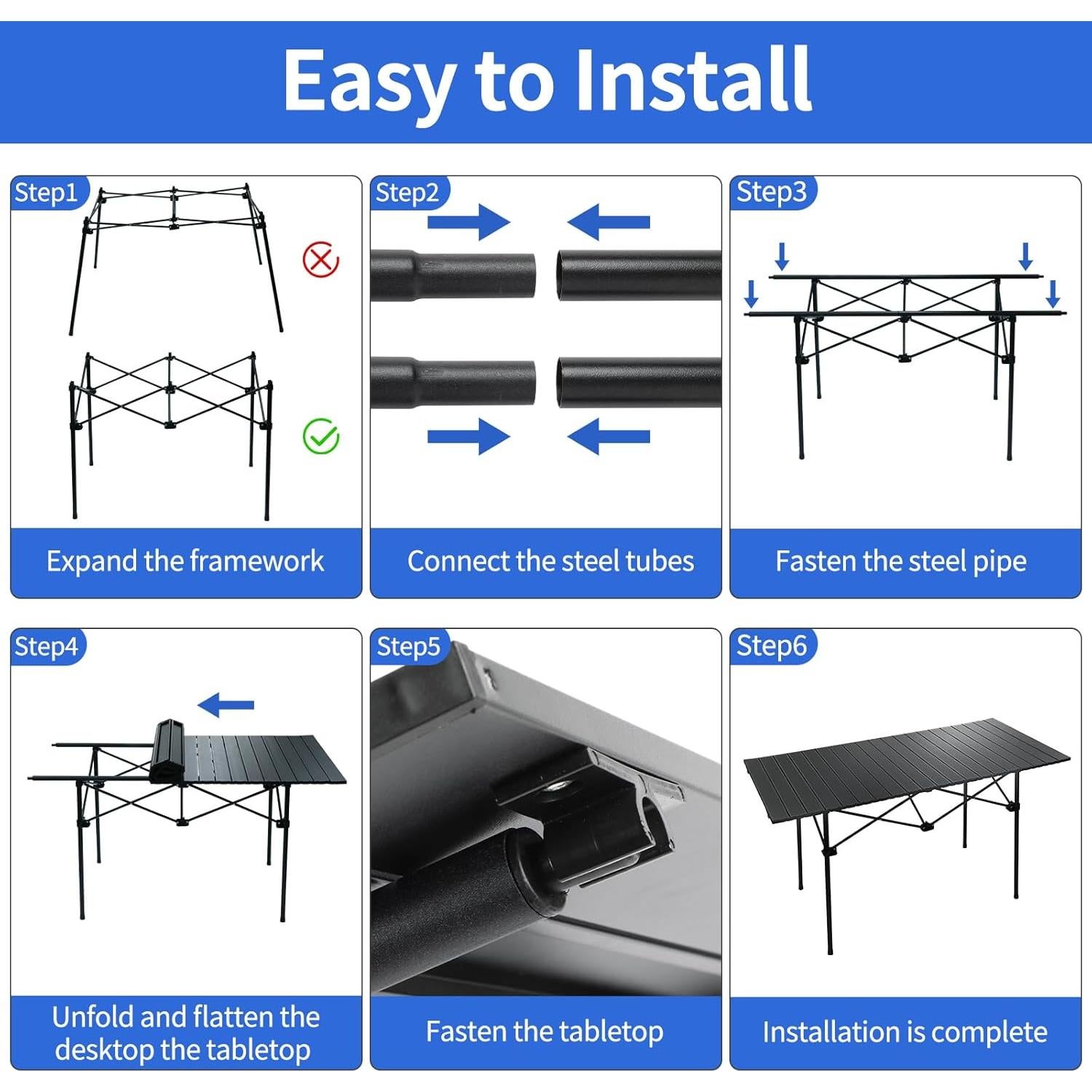 Mesa de Camping Plegable Moosinily 12055 Negra 4-6 Personas