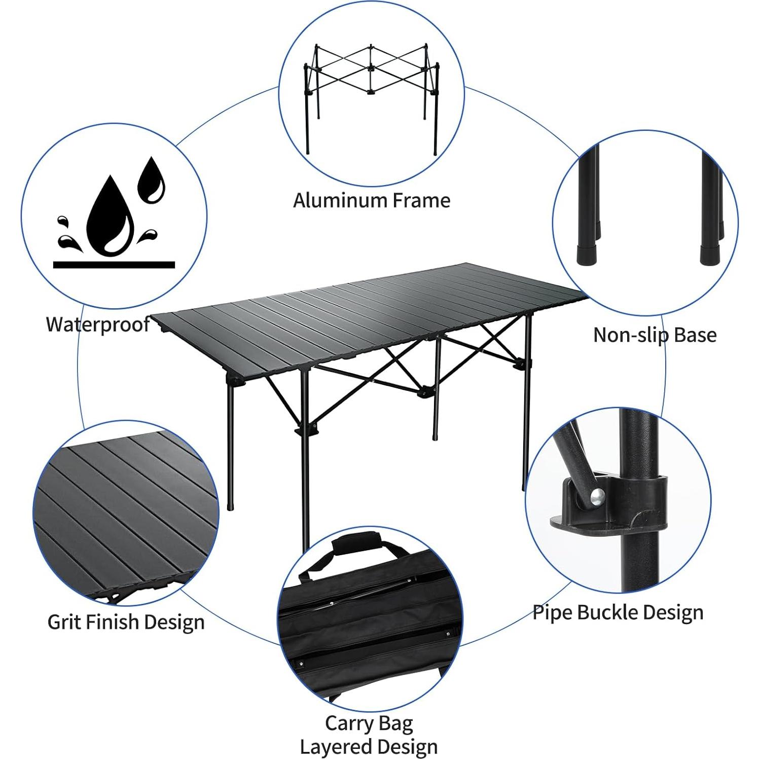 Mesa de Camping Plegable Moosinily 12055 Negra 4-6 Personas