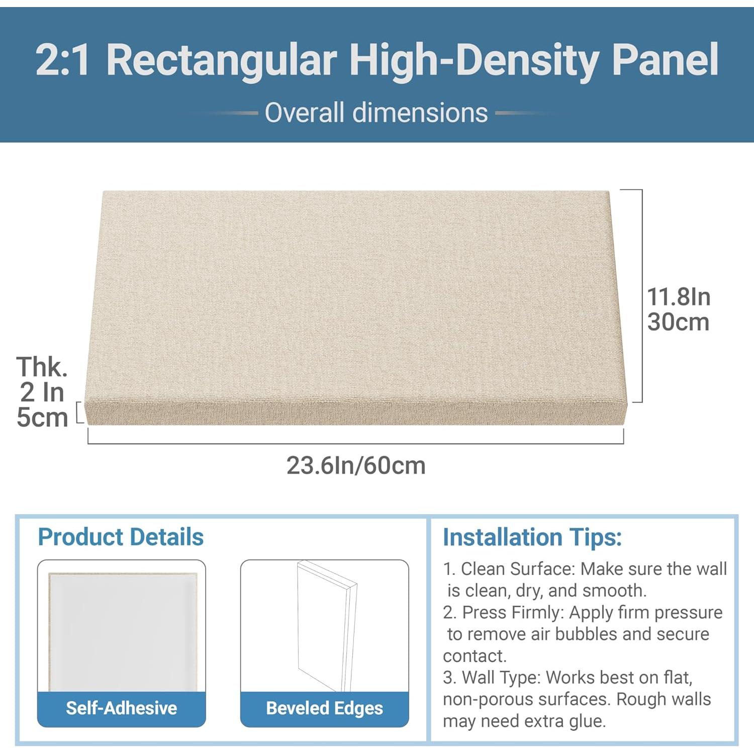 Paquete de 4 Paneles Acústicos Autoadhesivos 60.96x30.48 cm Beige Cocoa