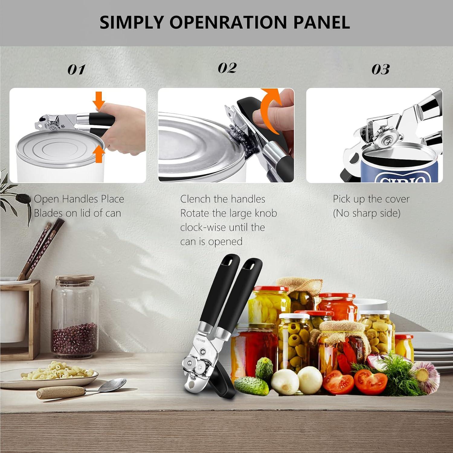 Abrelatas Manual Multifuncional OUTWAY de Acero Inoxidable Negro