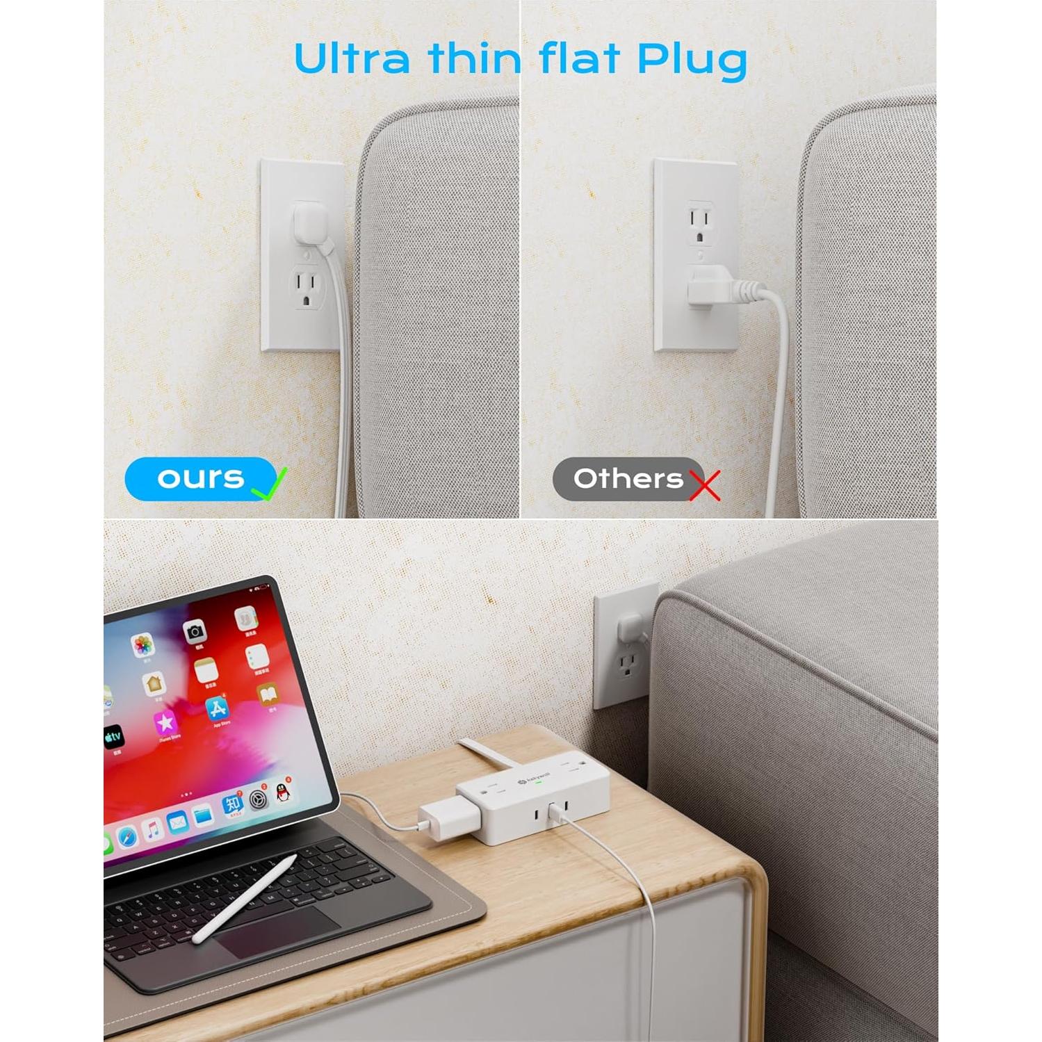 Regleta de Sobretensión Kakyanill 4 Salidas 3 USB 900 Julios