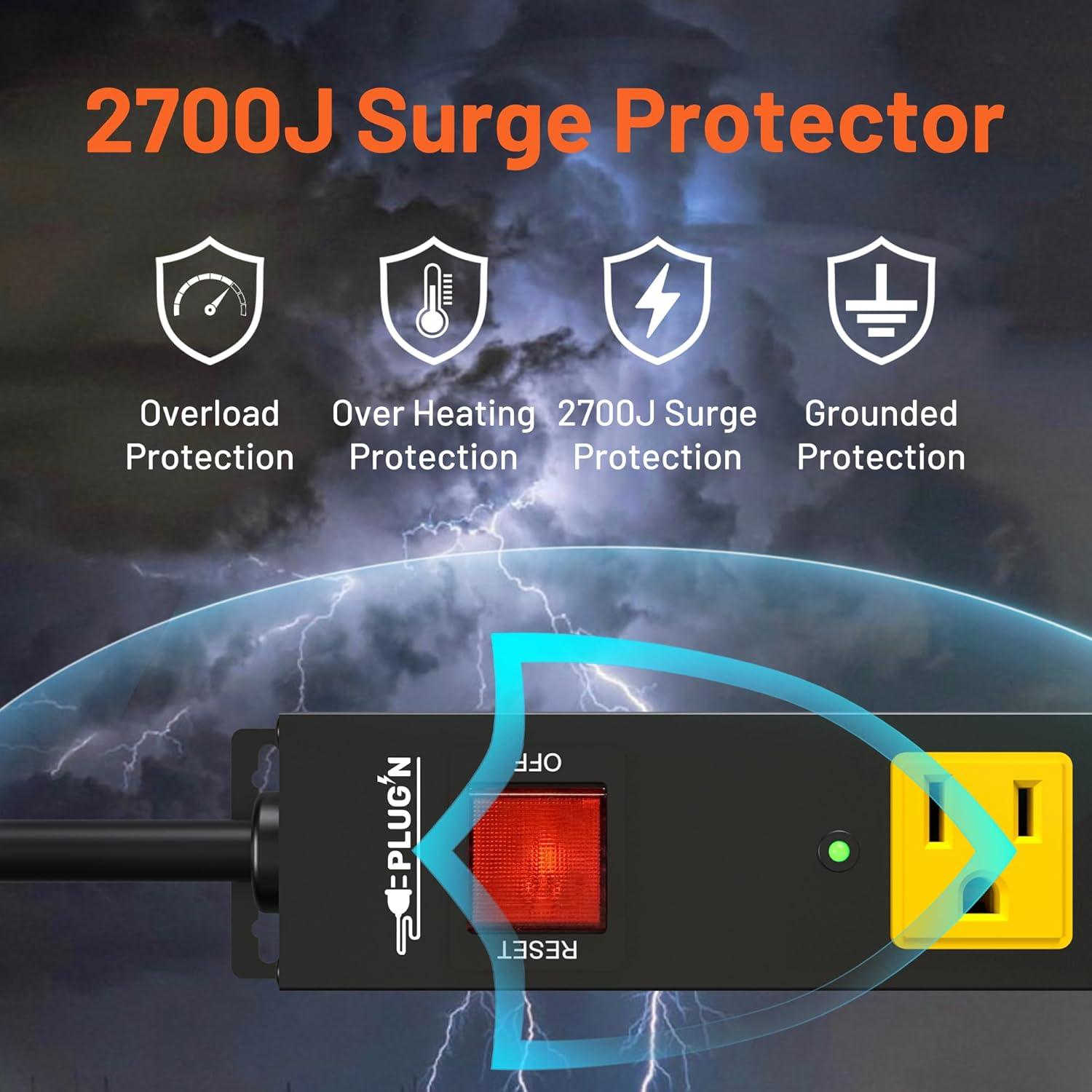 Regleta de 6 Salidas Plug'n Ltd. con Protector 2700J y Cable 1.83m