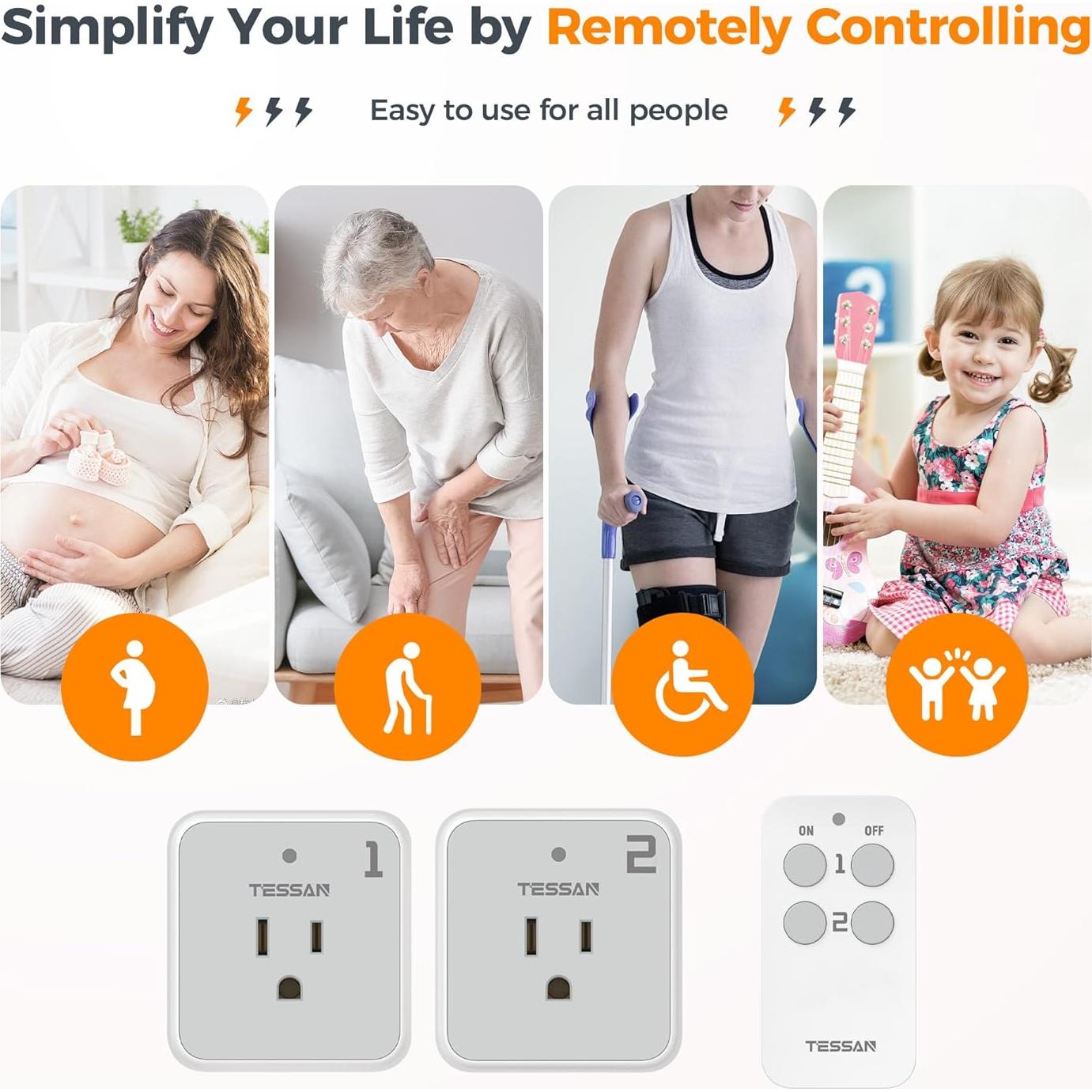 Enchufe Inalámbrico TESSAN con Control Remoto 15A 2 Unidades