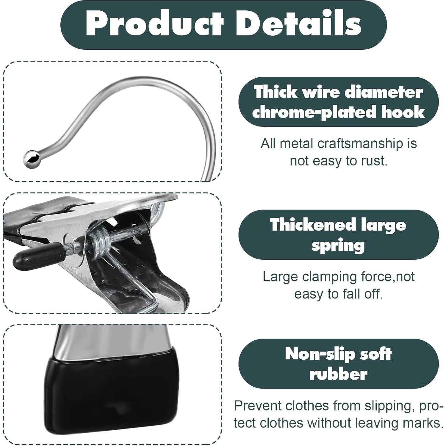 Clips de Percha YUXIANLB 50 Piezas Acero Inoxidable 11x4.5cm