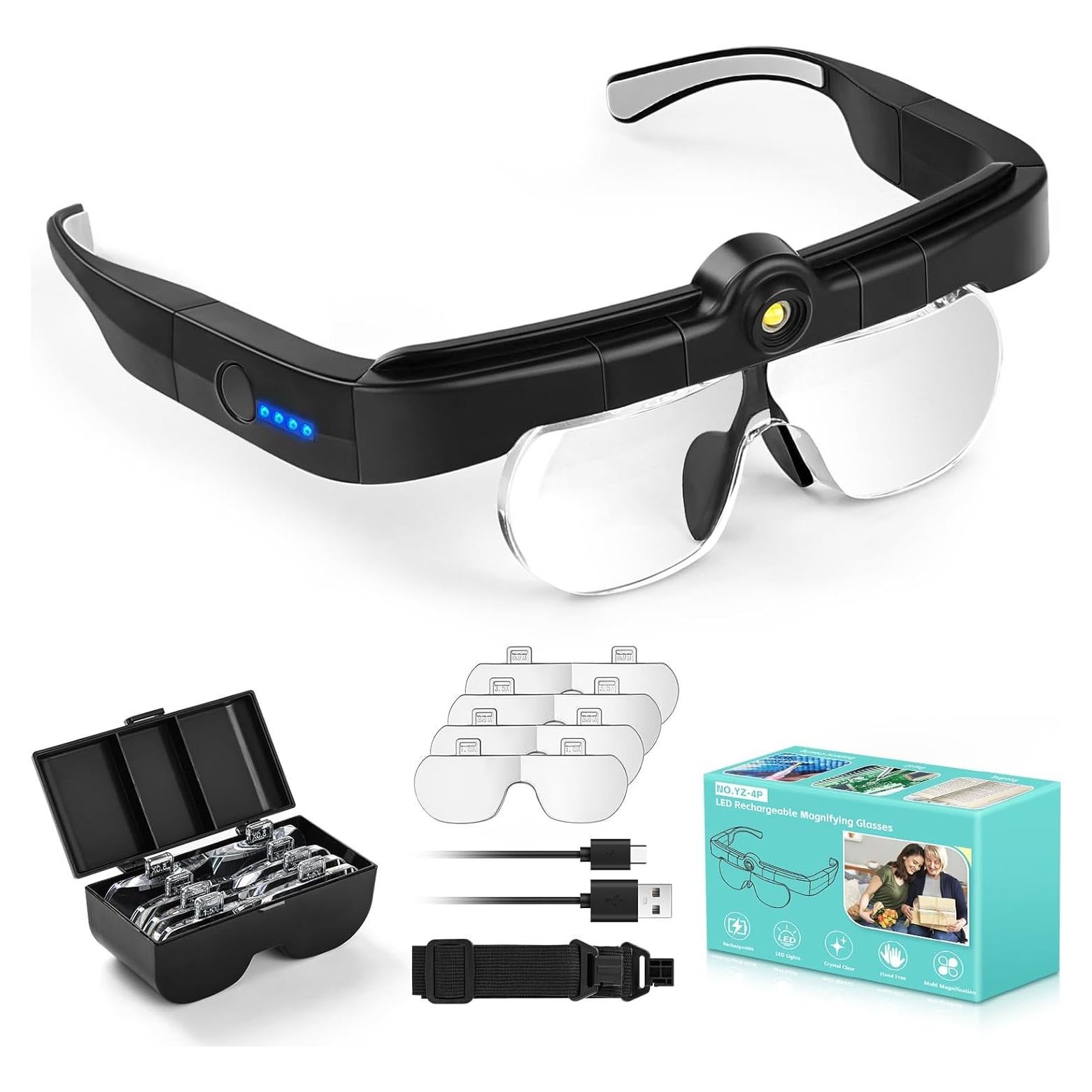 Lupa de diadema HQGZQL con luz LED 1.5X a 5.0X negra