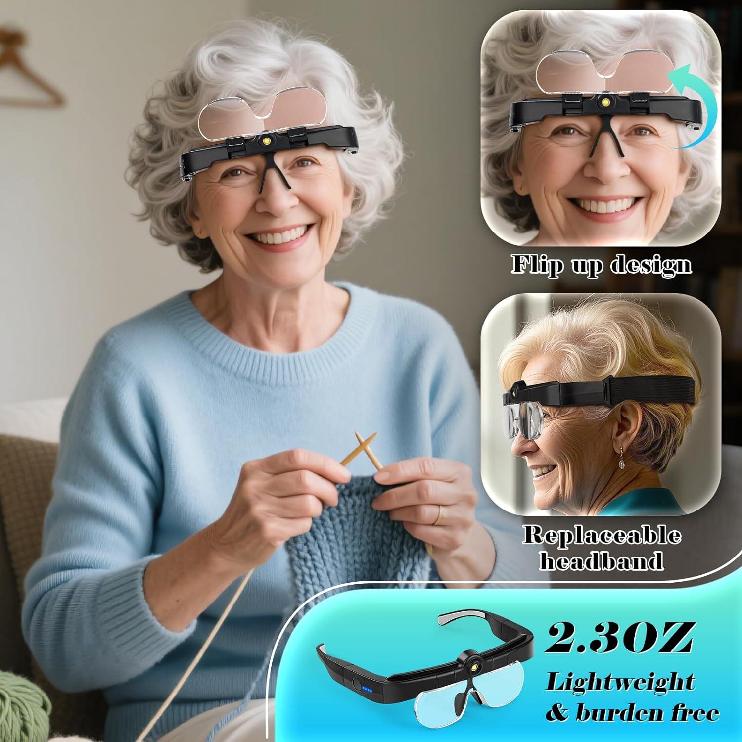 Lupa de diadema HQGZQL con luz LED 1.5X a 5.0X negra