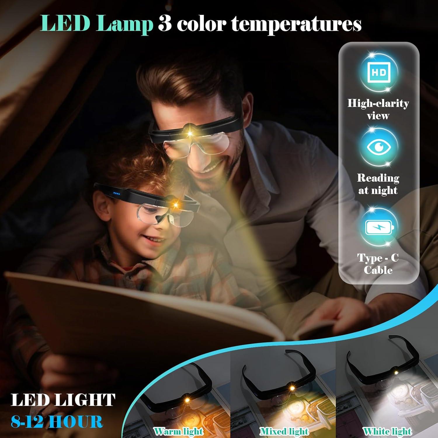 Lupa de diadema HQGZQL con luz LED 1.5X a 5.0X negra