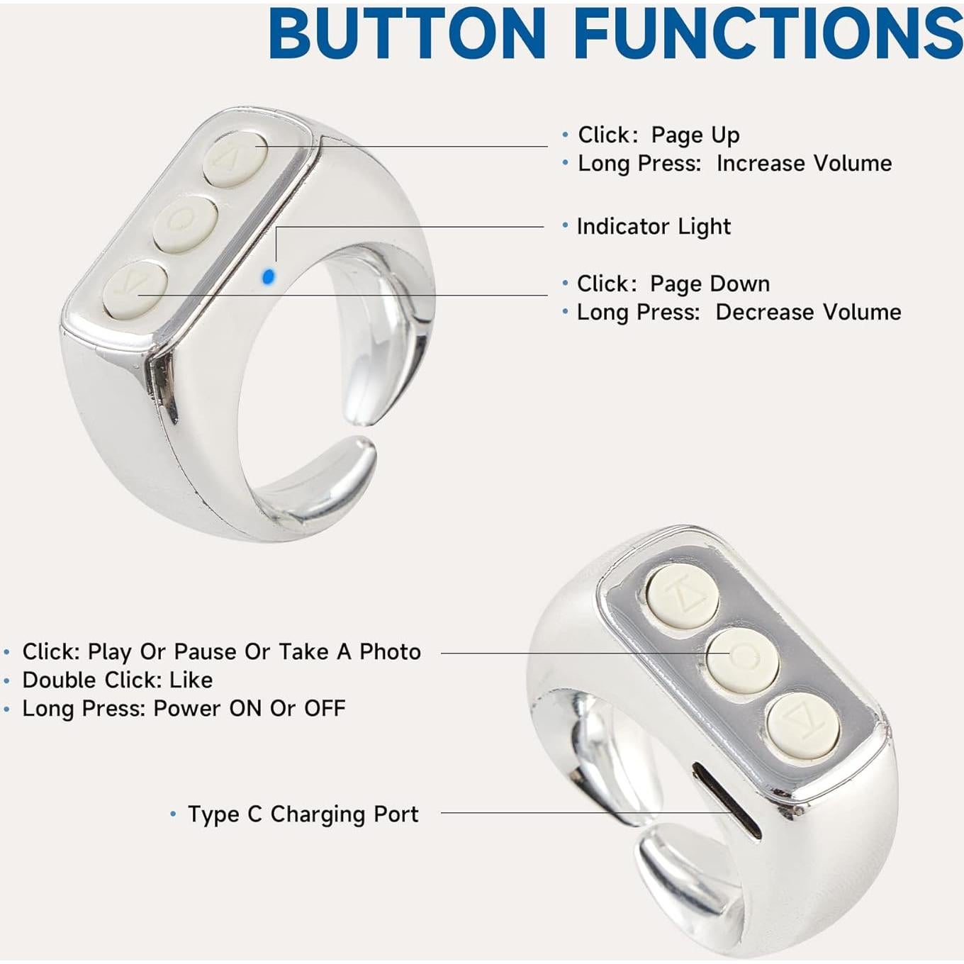 Anillo Control Remoto Bluetooth CKG para TikTok - Plata