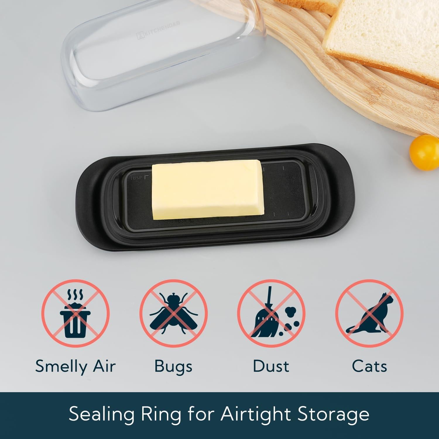 Plato de Mantequilla Hermético KITCHENDAO 21.3x7.9cm Negro